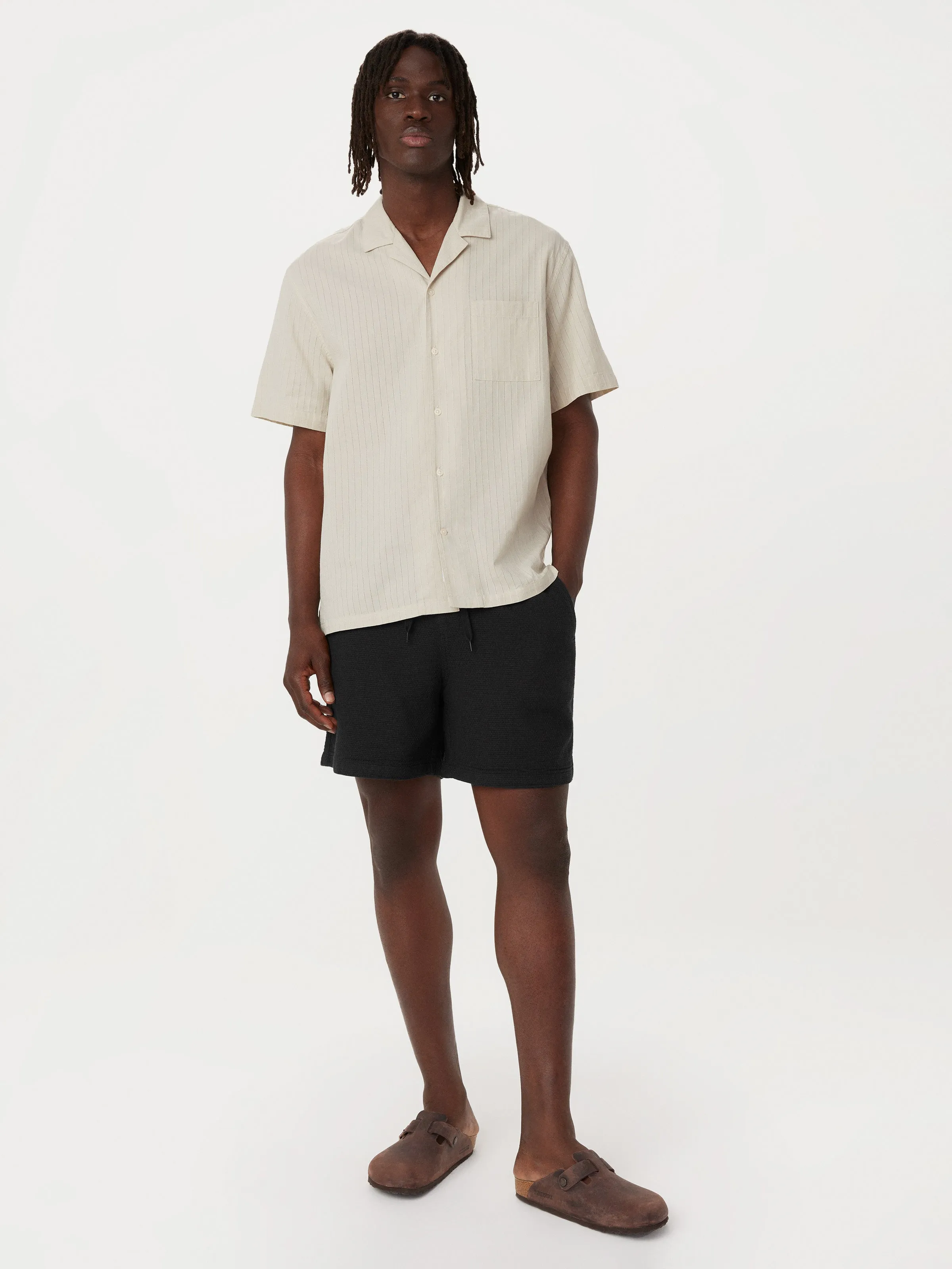 The Textured Camp Collar Shirt in Moonlight sold by Frank & Oak