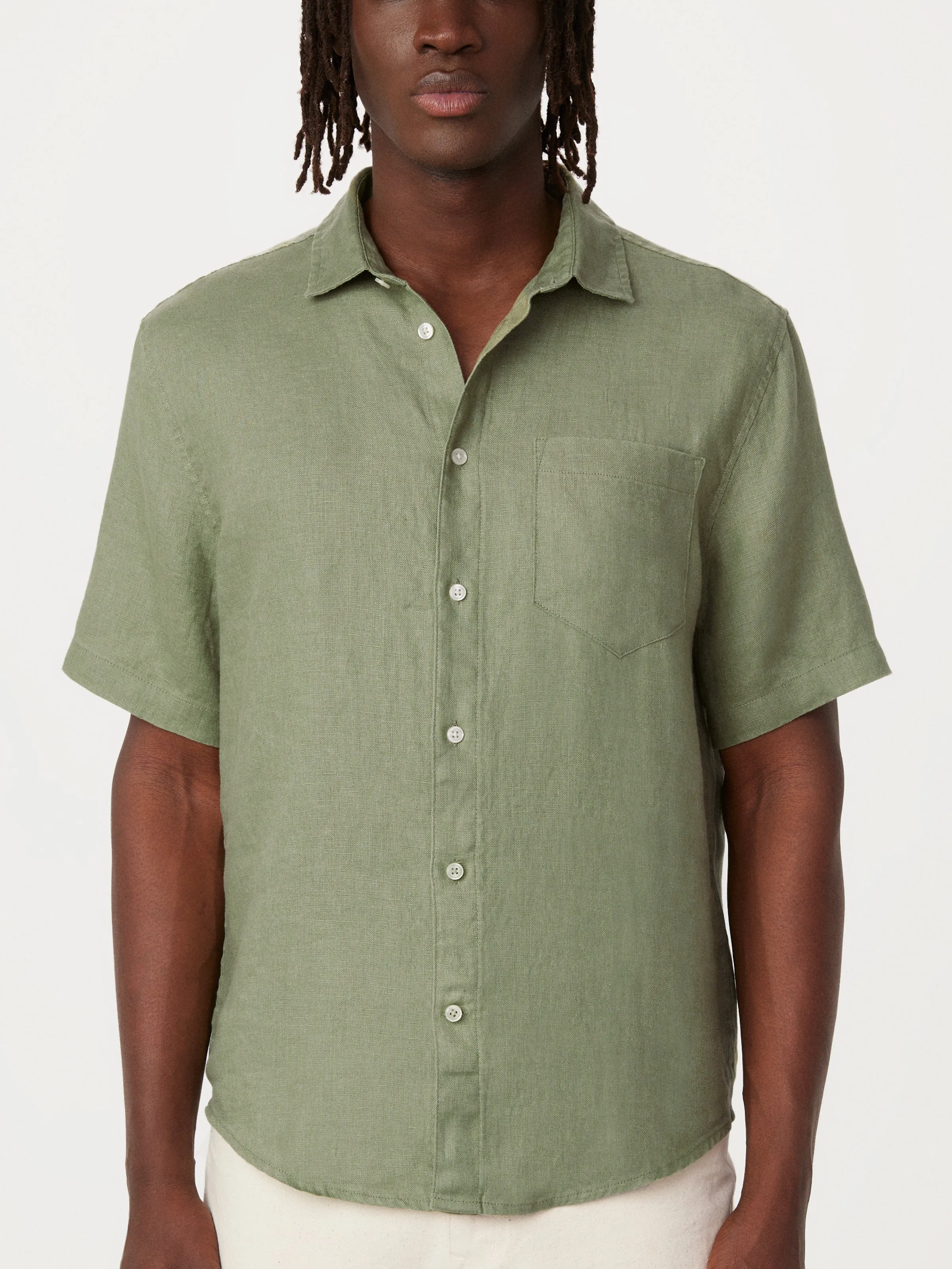 The Short Sleeve Linen Shirt in Olive Green sold by Frank & Oak product image thumbnail 4