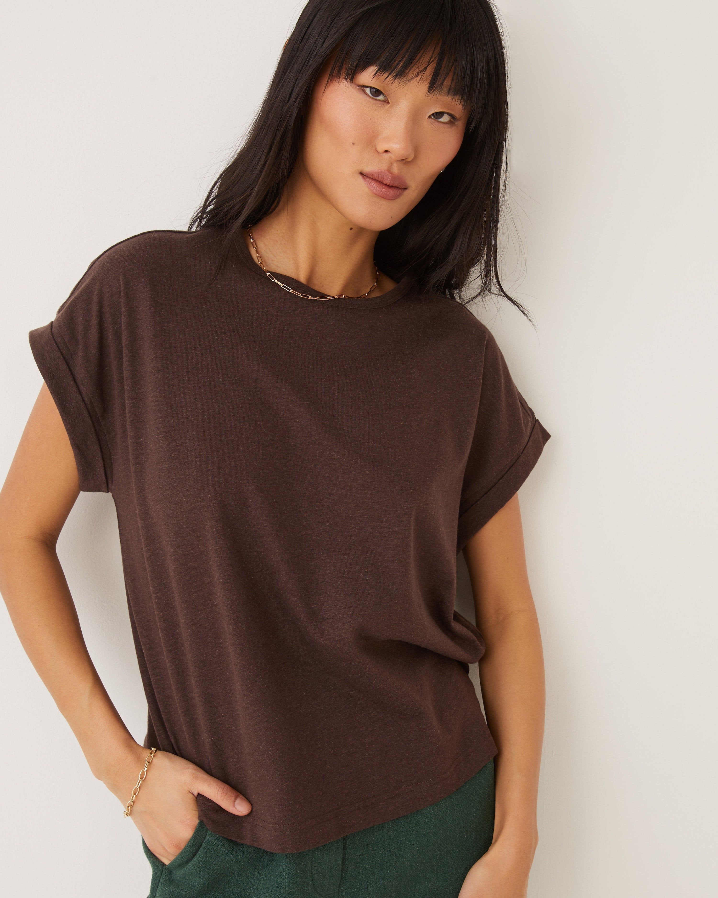 The Supersoft Hemp T-Shirt in Dark Brown sold by Frank & Oak