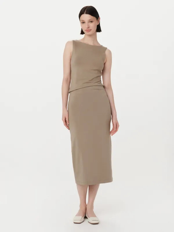 The Jersey Pencil Skirt in Taupe sold by Frank & Oak