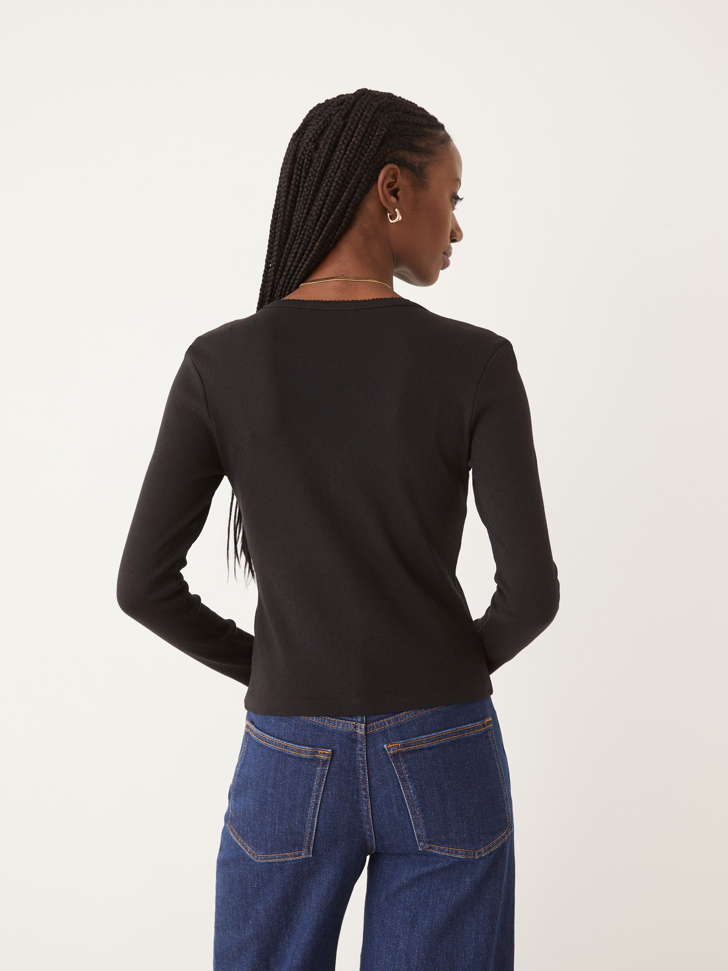 The Pointelle Button-Up Top in Black sold by Frank & Oak product image thumbnail 3