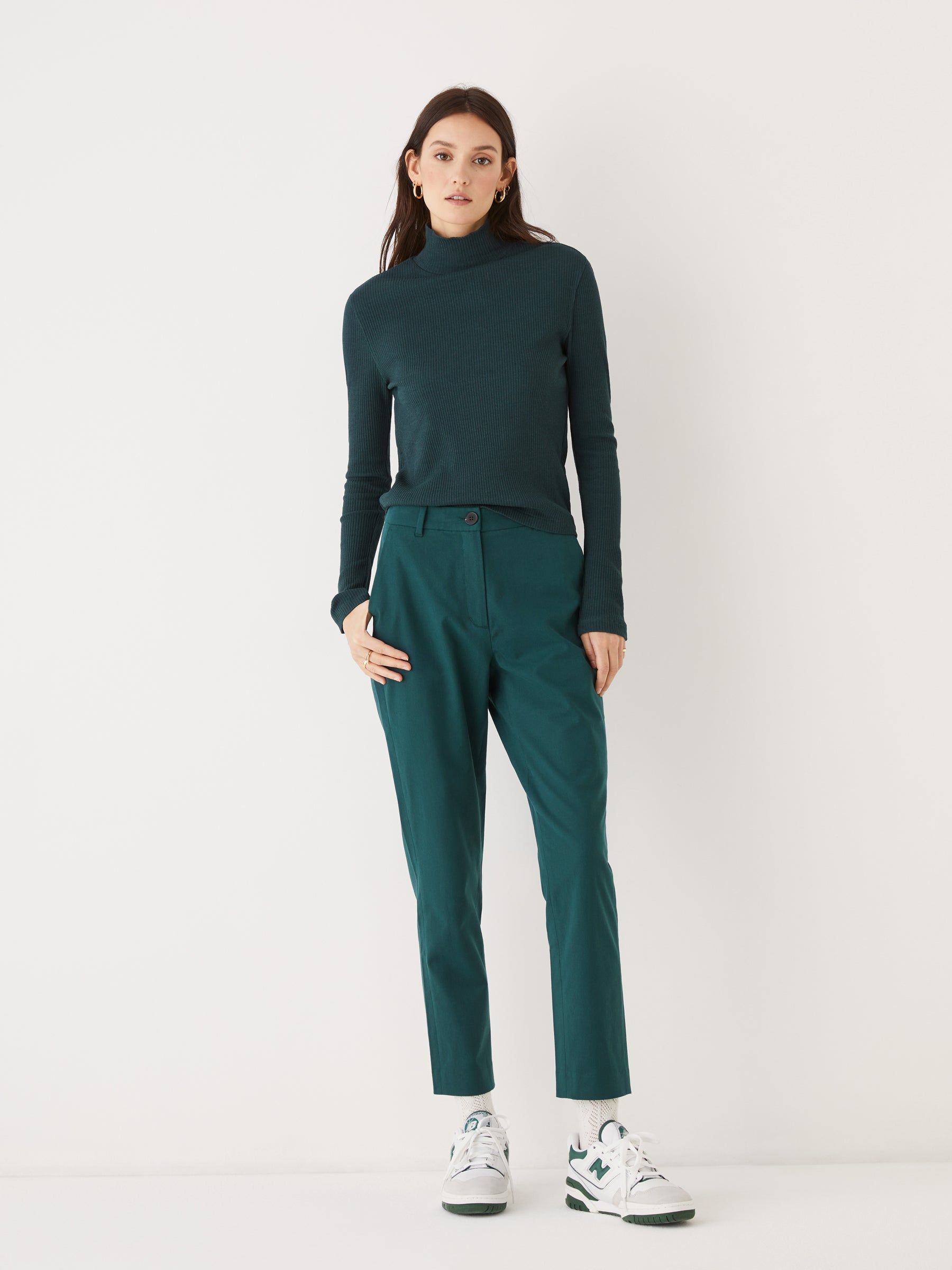 The Eleanor Slim Fit Pant in Dark Green sold by Frank & Oak
