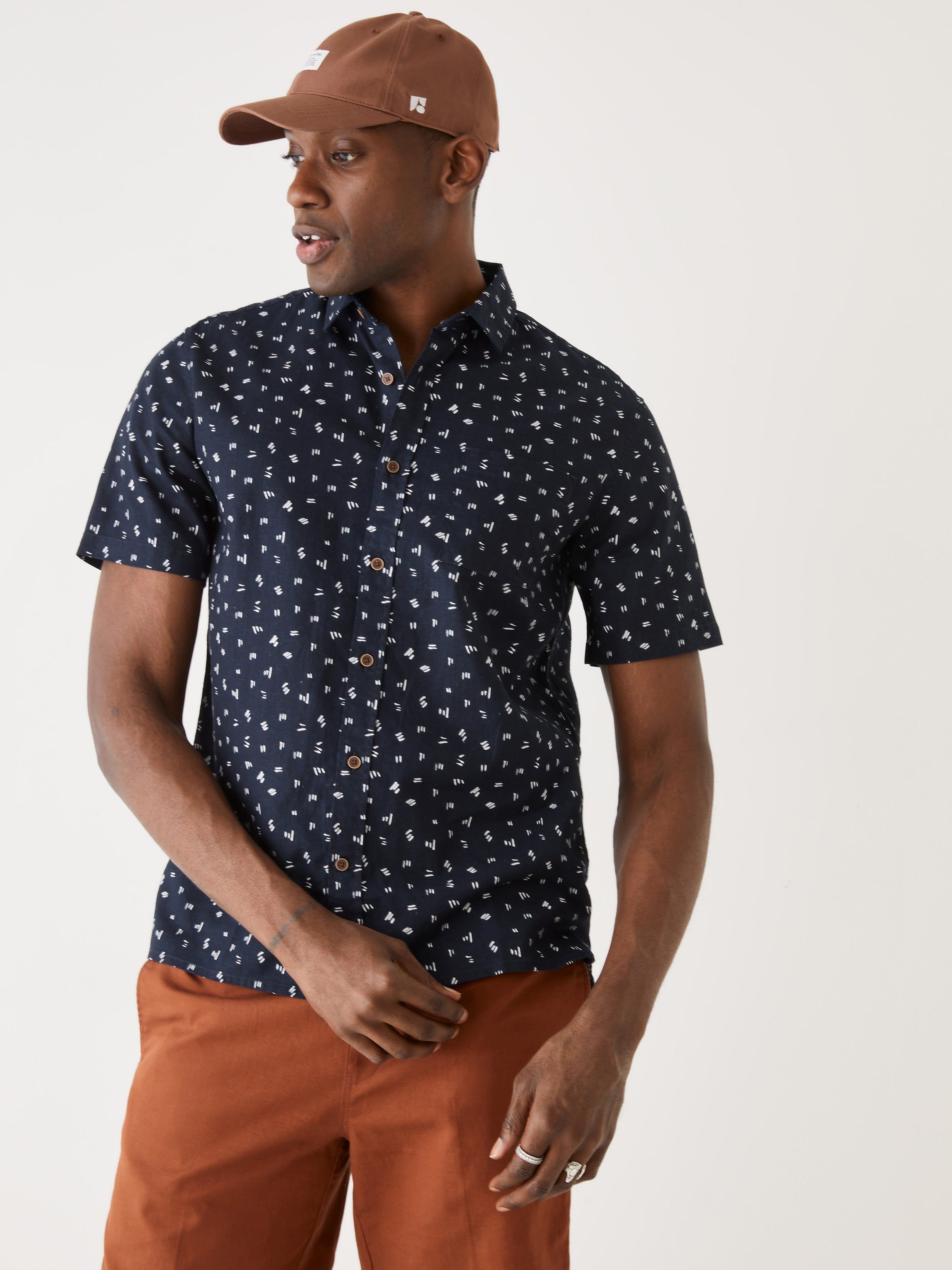 The Printed Hemp Shirt in Deep Blue sold by Frank & Oak