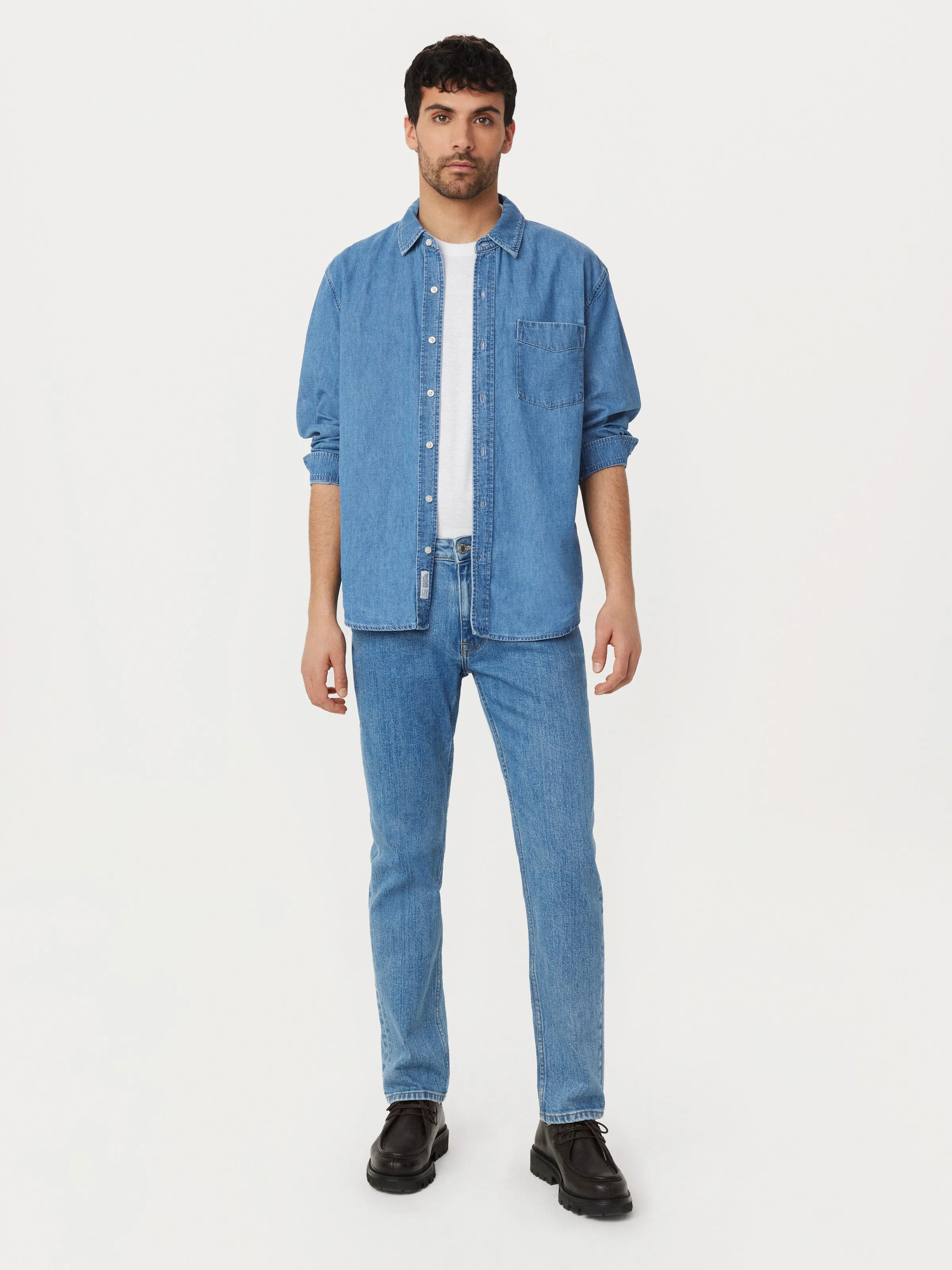 The Hemp Blend Shirt in Washed Blue sold by Frank & Oak