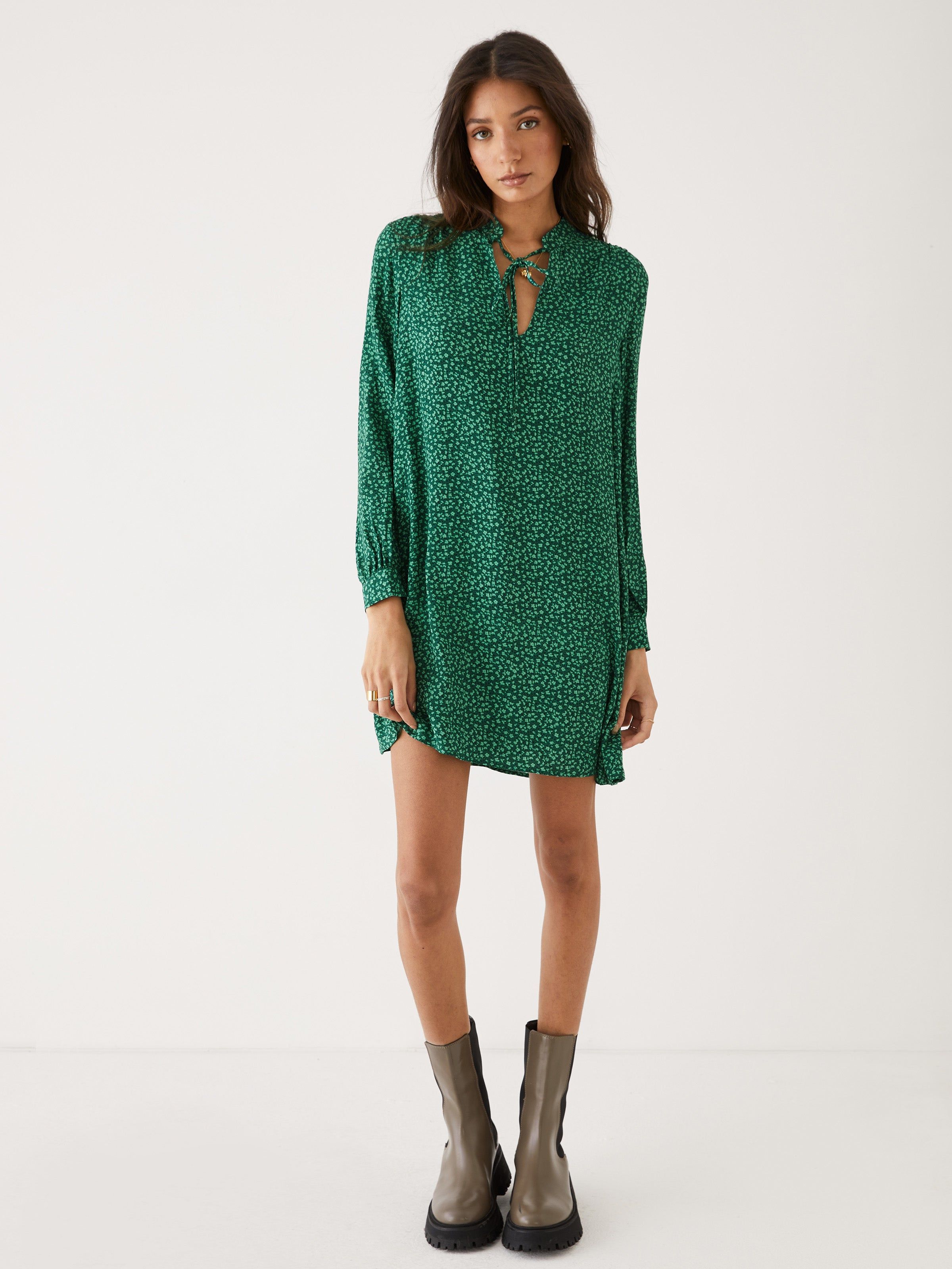 The Floral Chiffon Dress in Evergreen sold by Frank & Oak