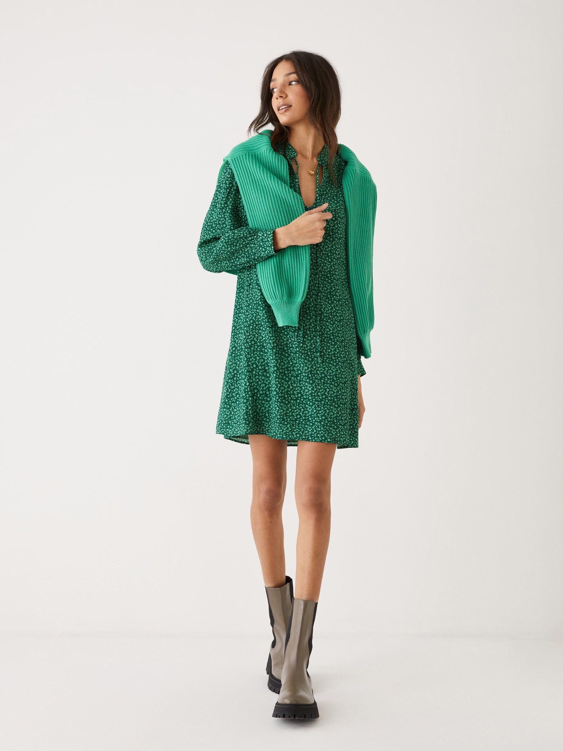 The Floral Chiffon Dress in Evergreen sold by Frank & Oak product image thumbnail 2