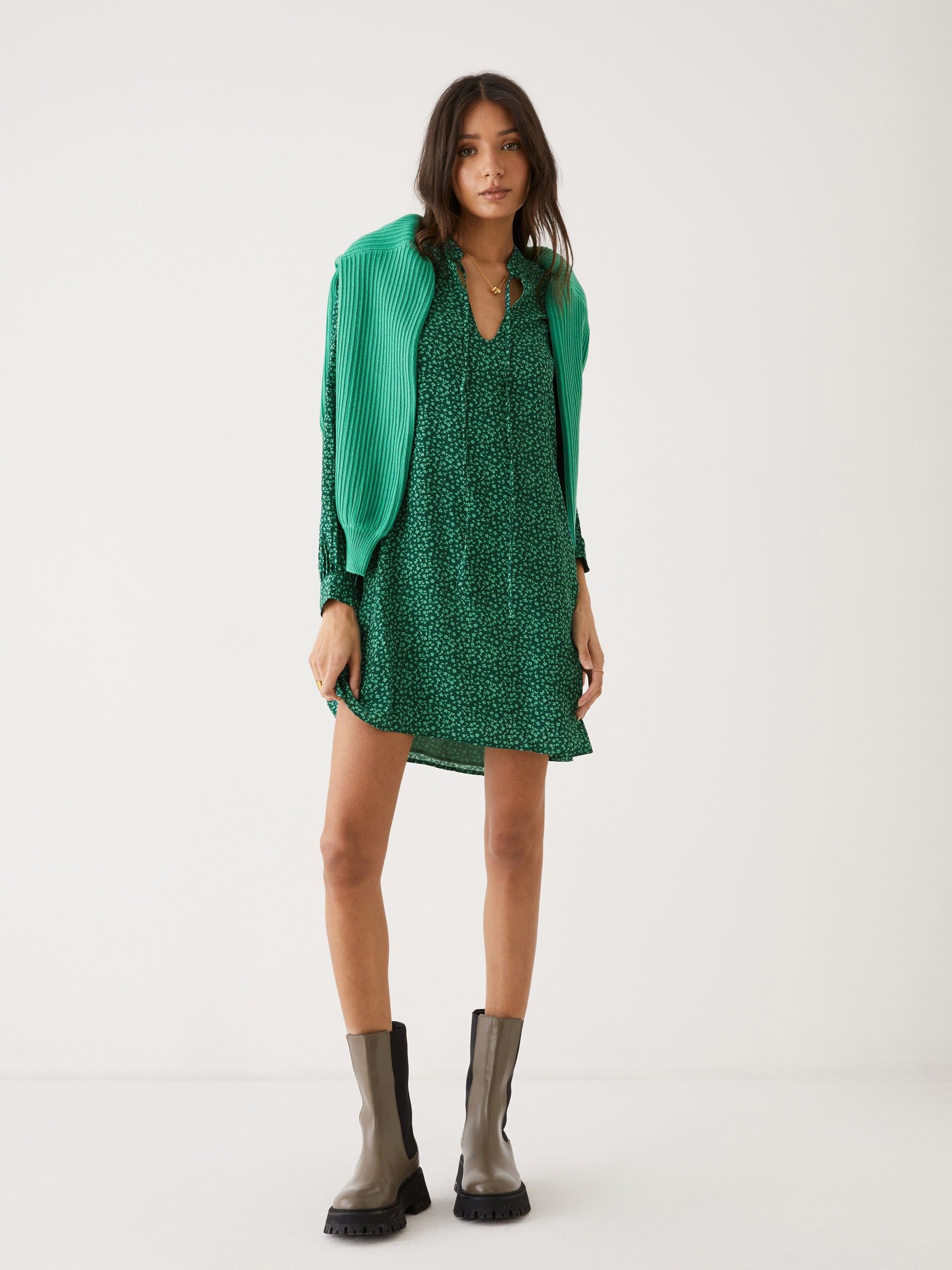 The Floral Chiffon Dress in Evergreen sold by Frank & Oak product image thumbnail 3