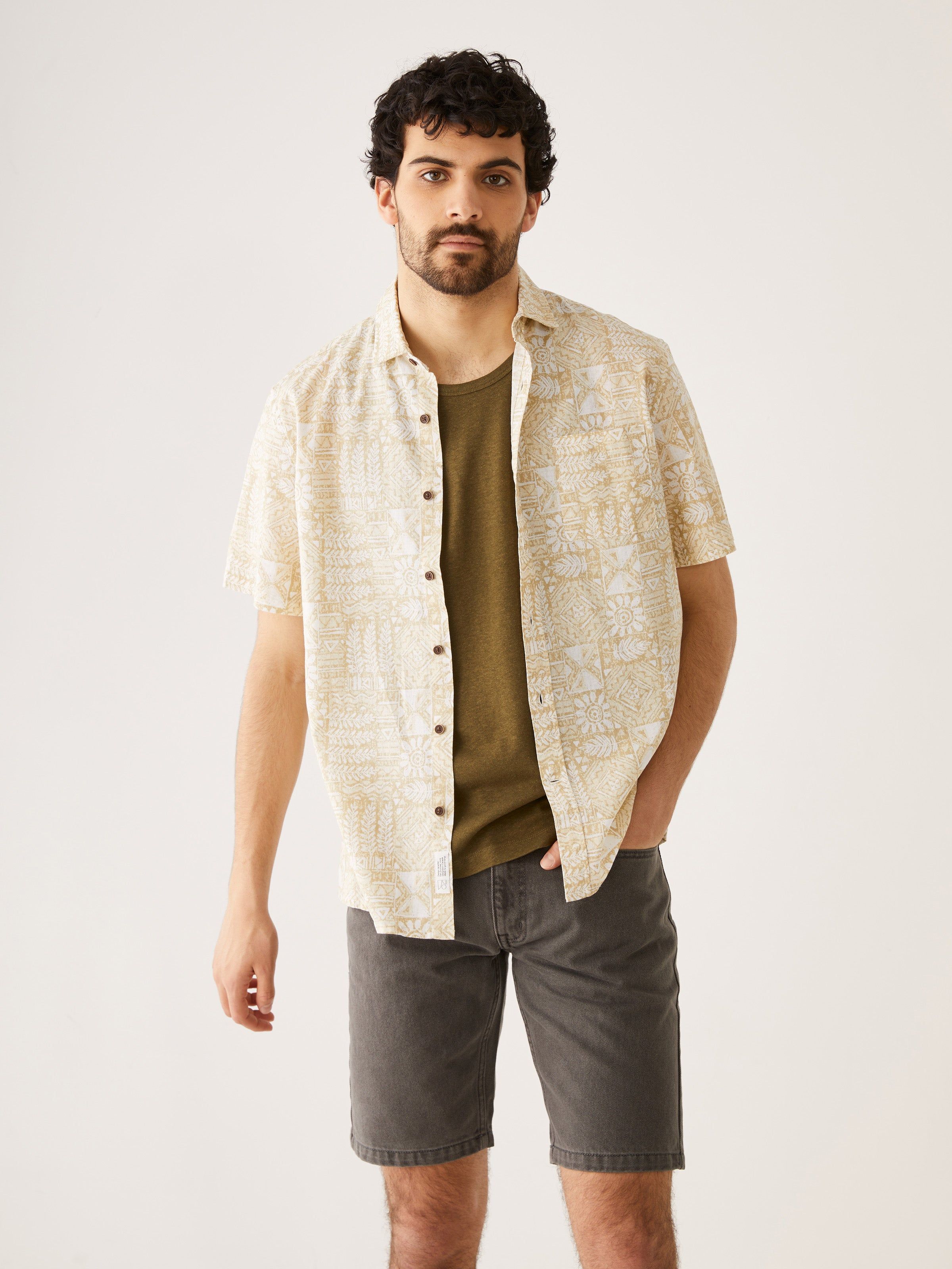 The Printed Hemp Shirt in Oyster Grey sold by Frank & Oak