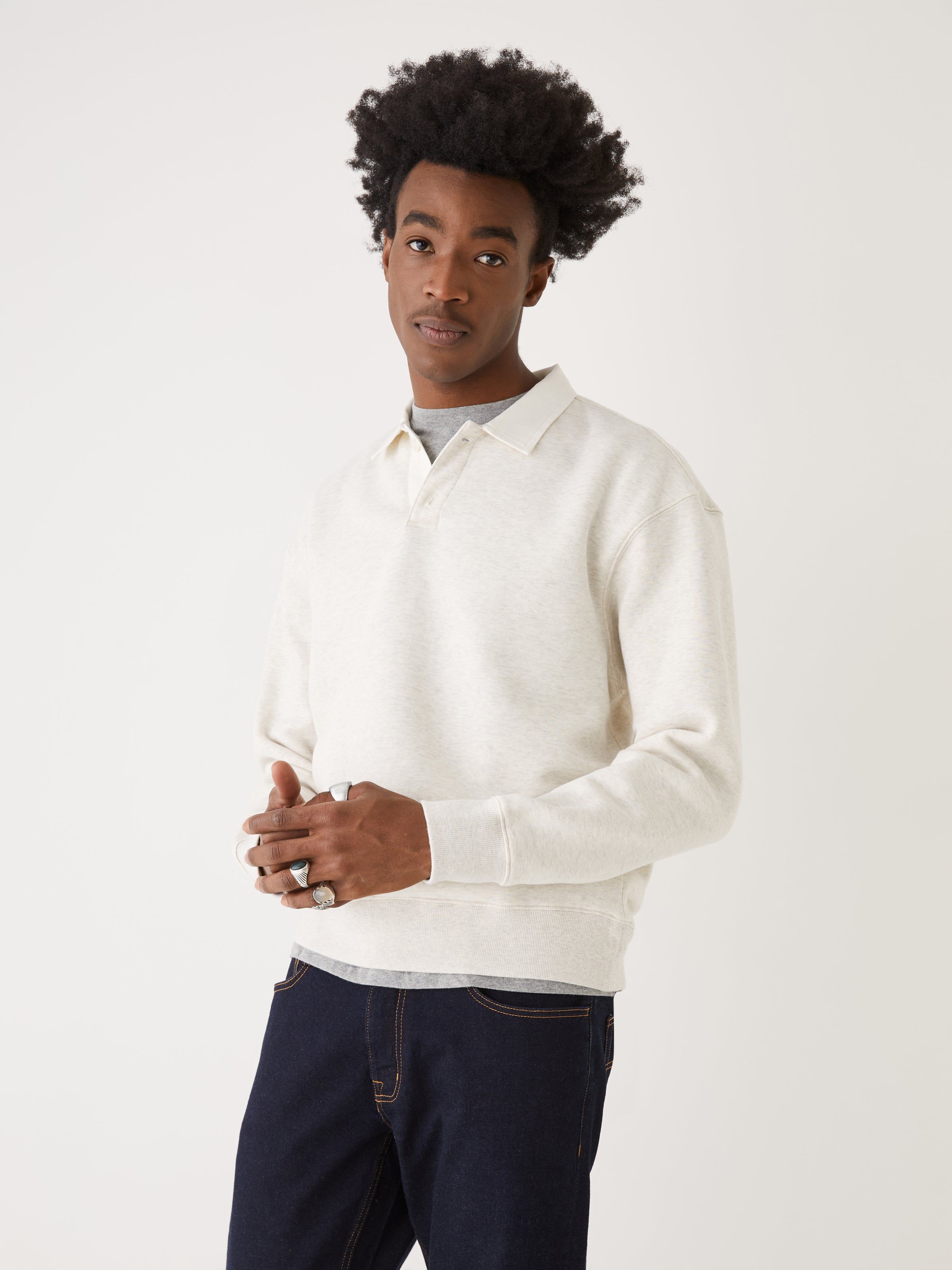 The Fleece Polo Sweatshirt in White sold by Frank & Oak product image thumbnail 3