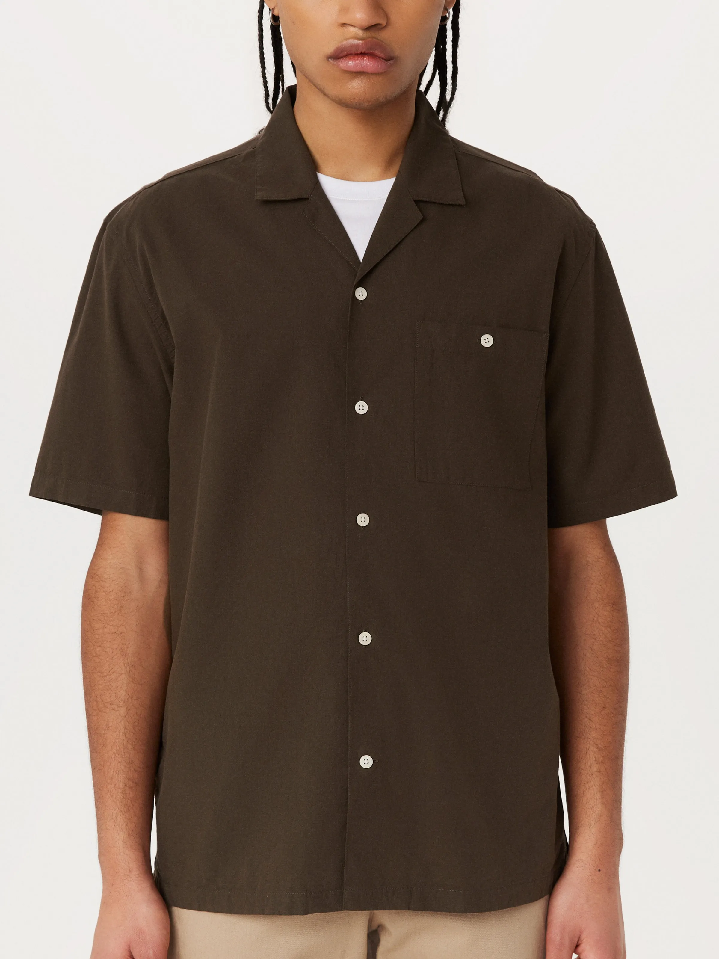The Poplin Camp Collar Shirt in Dark Taupe sold by Frank & Oak product image thumbnail 2