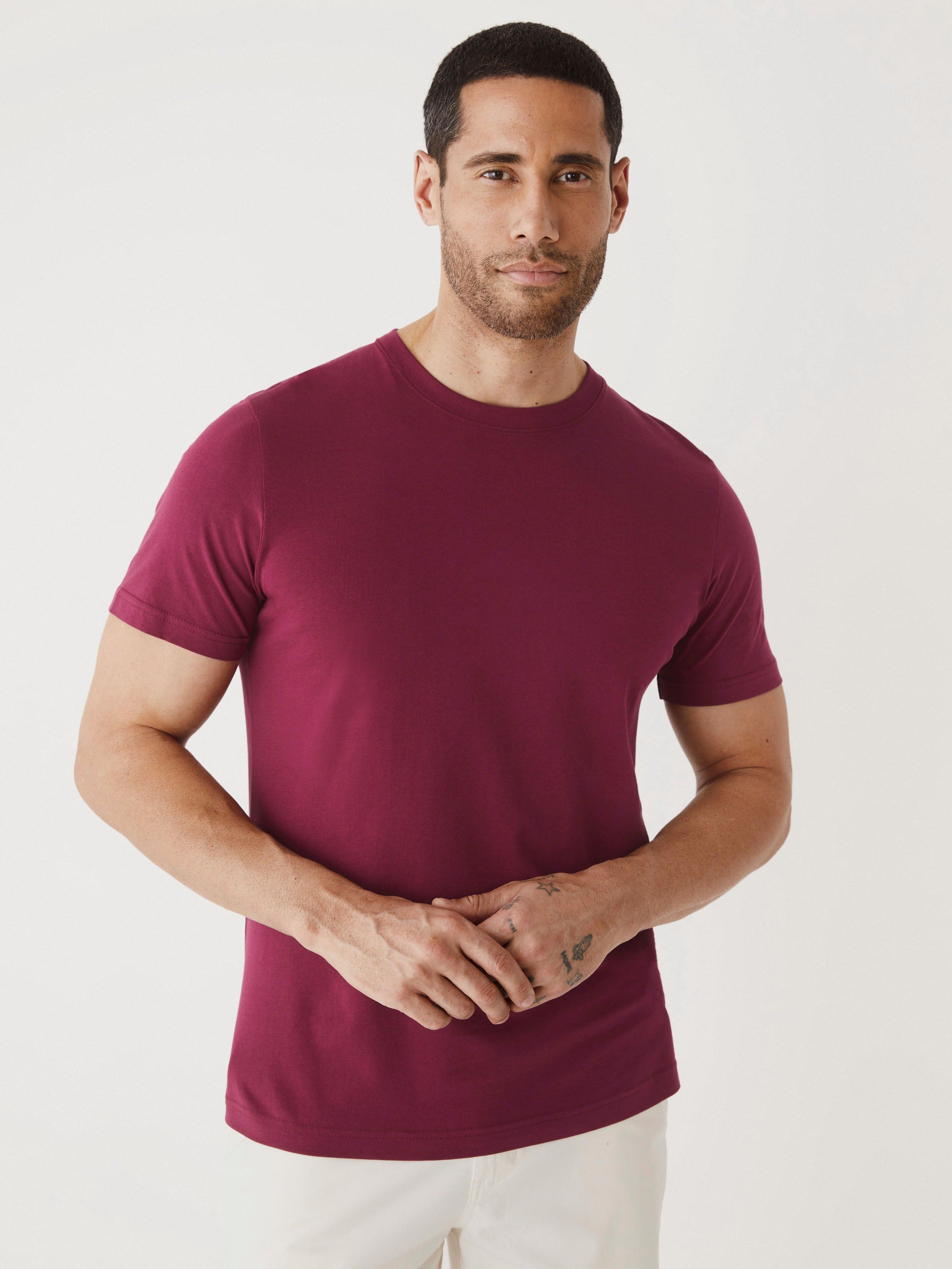 The Slim Fit Essential T-Shirt in Cherry sold by Frank & Oak