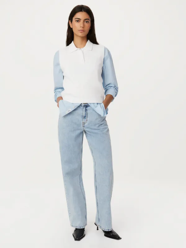 The Sleeveless Polo Sweater in White sold by Frank & Oak