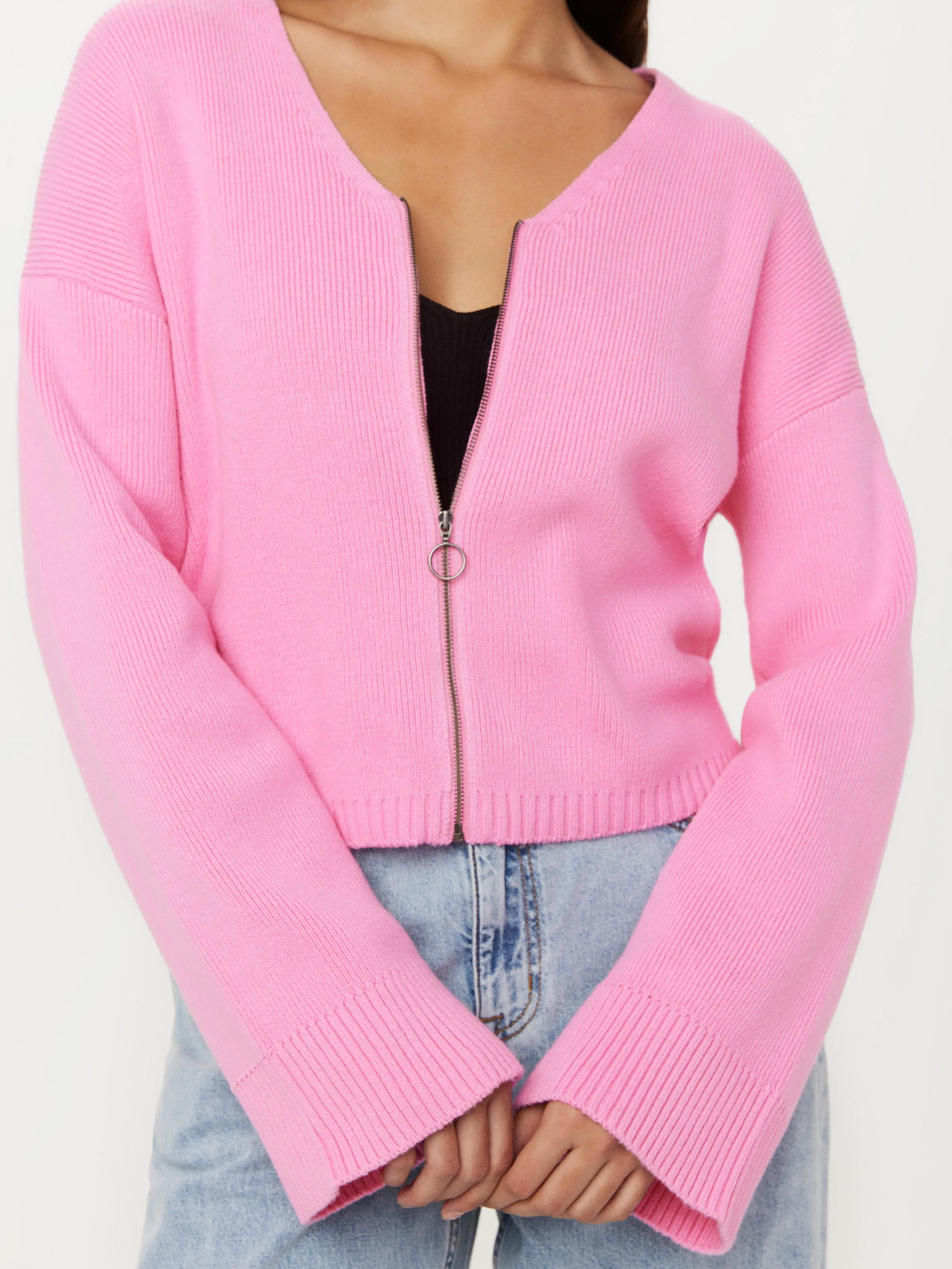 The Bell Sleeve Zip Up Sweater in Orchid sold by Frank & Oak product image thumbnail 2