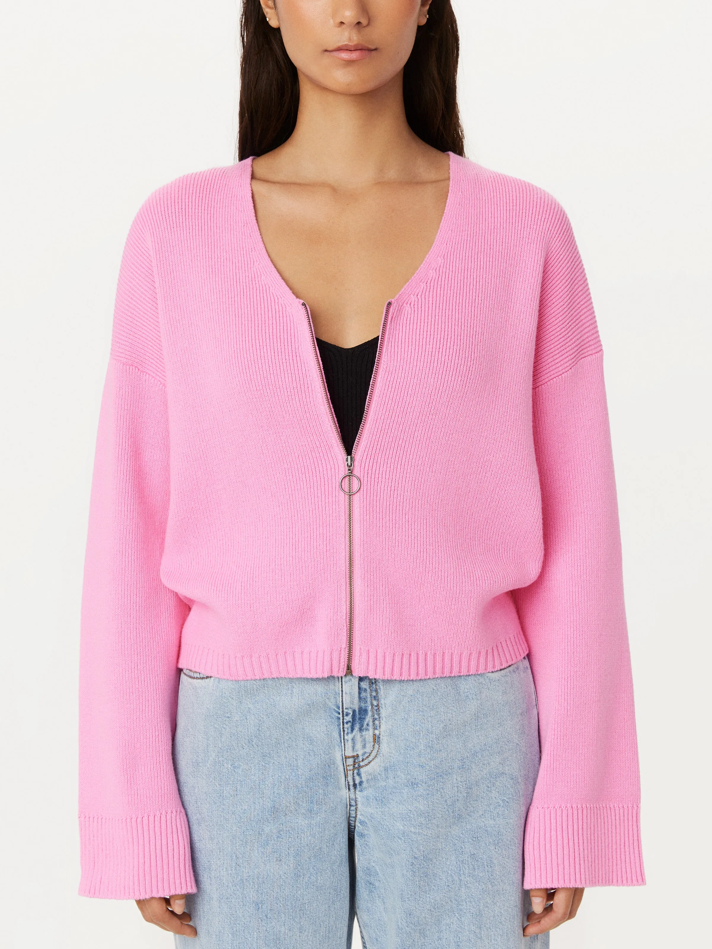 The Bell Sleeve Zip Up Sweater in Orchid sold by Frank & Oak product image thumbnail 3