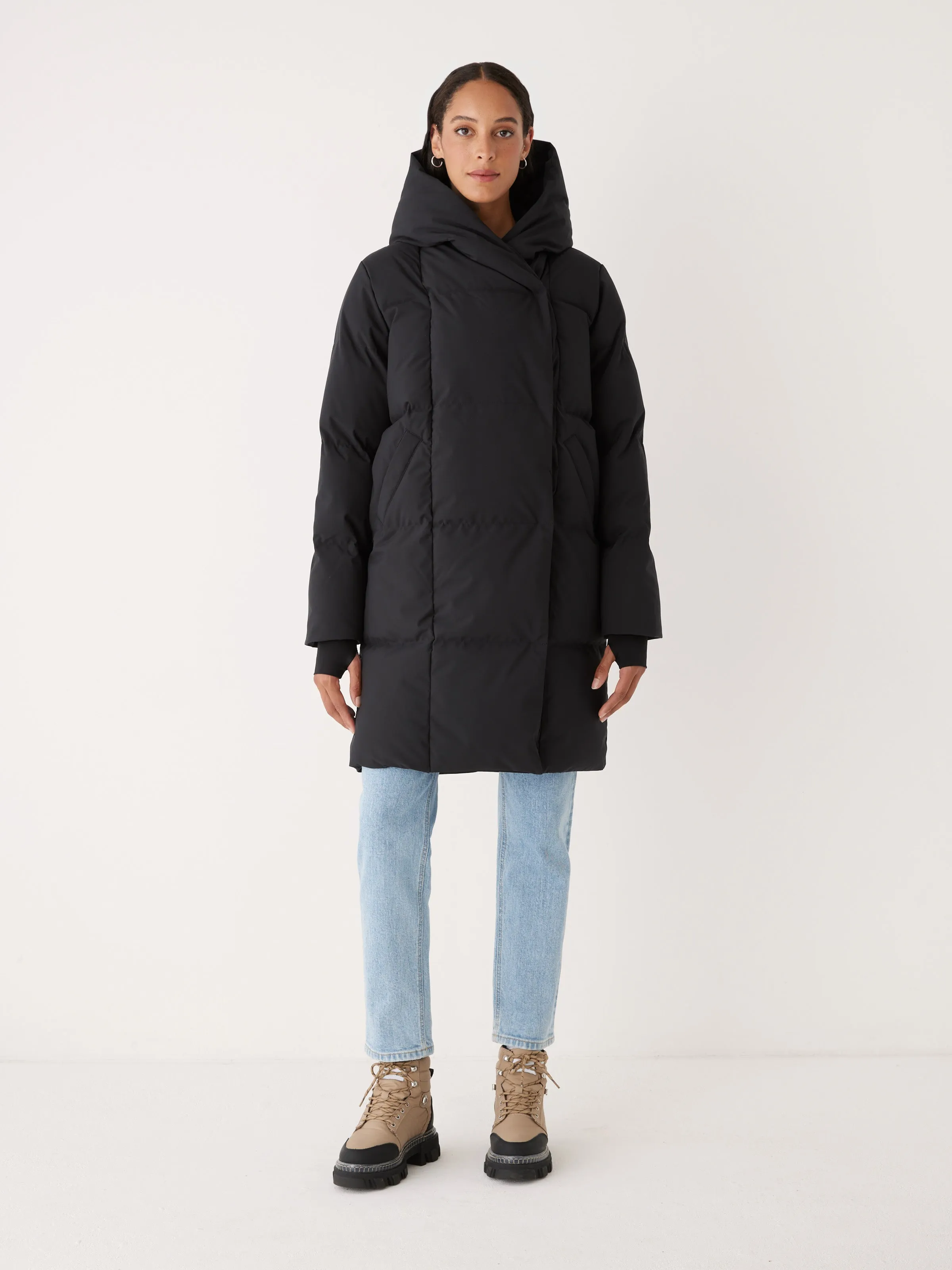 The Hygge Puffer Coat in Black sold by Frank & Oak