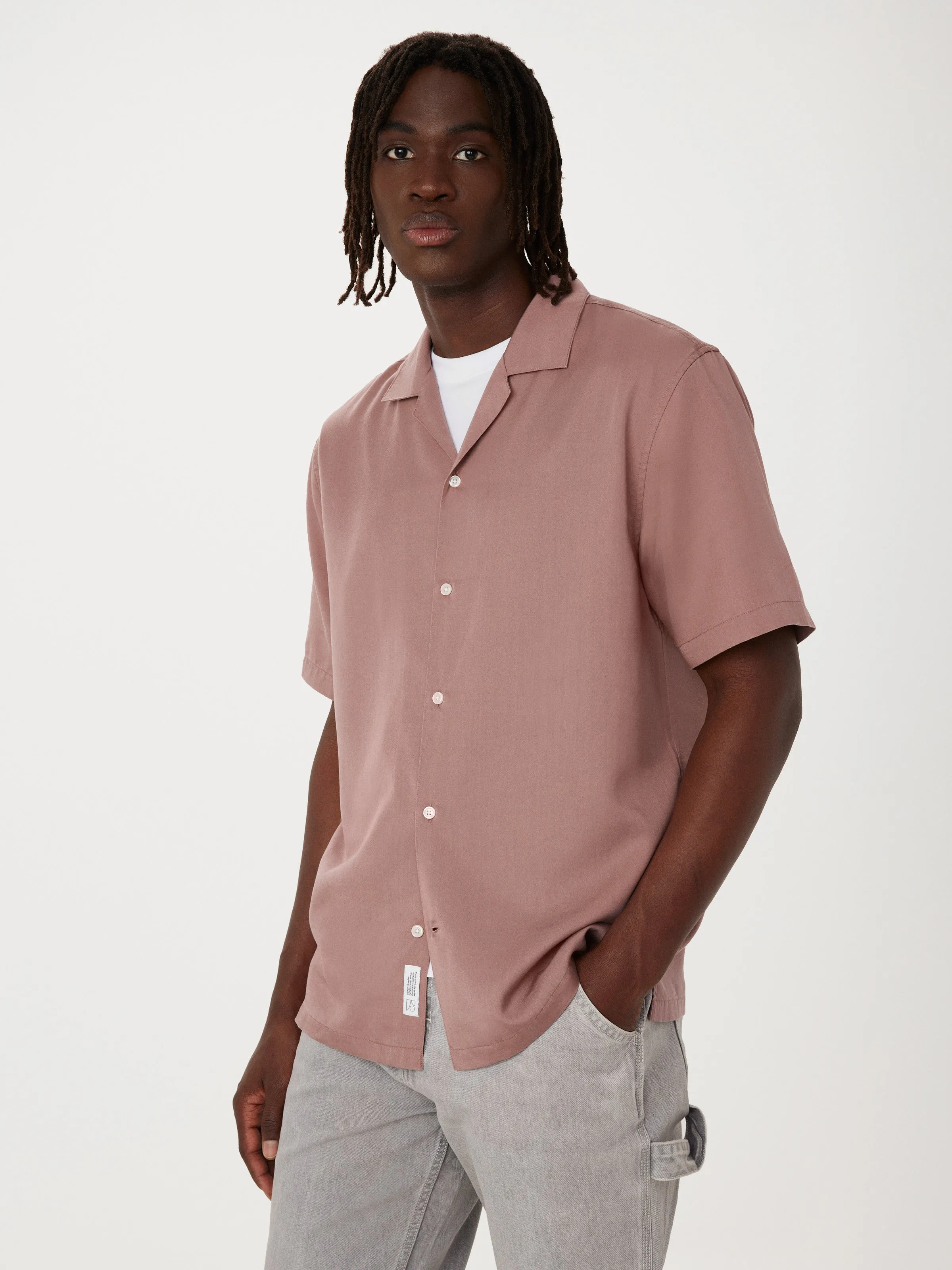 The Fluid Camp Collar Shirt in Twilight Mauve sold by Frank & Oak