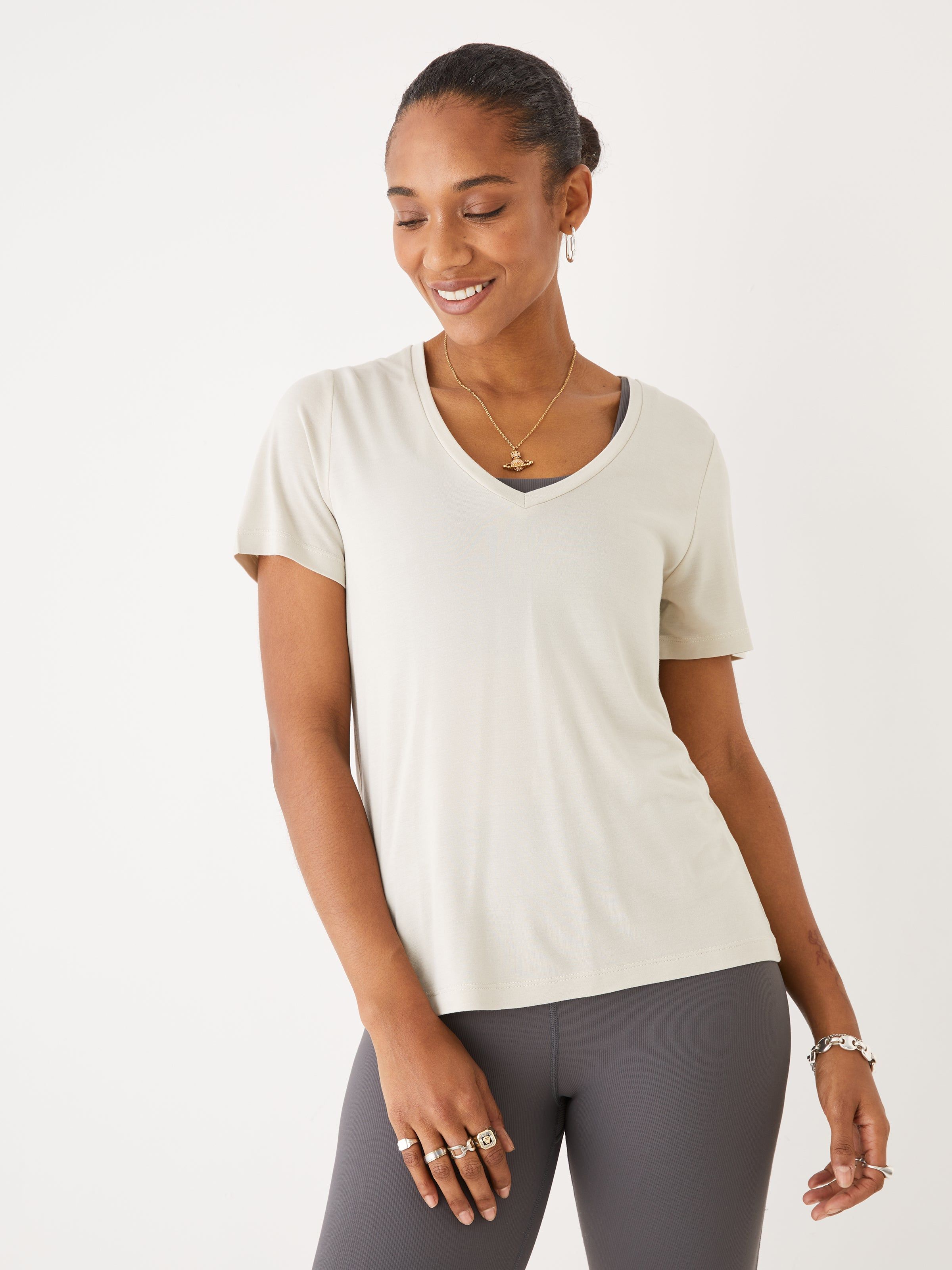 The SuperSoft V-Neck T-Shirt in Dark Beige sold by Frank & Oak product image thumbnail 2