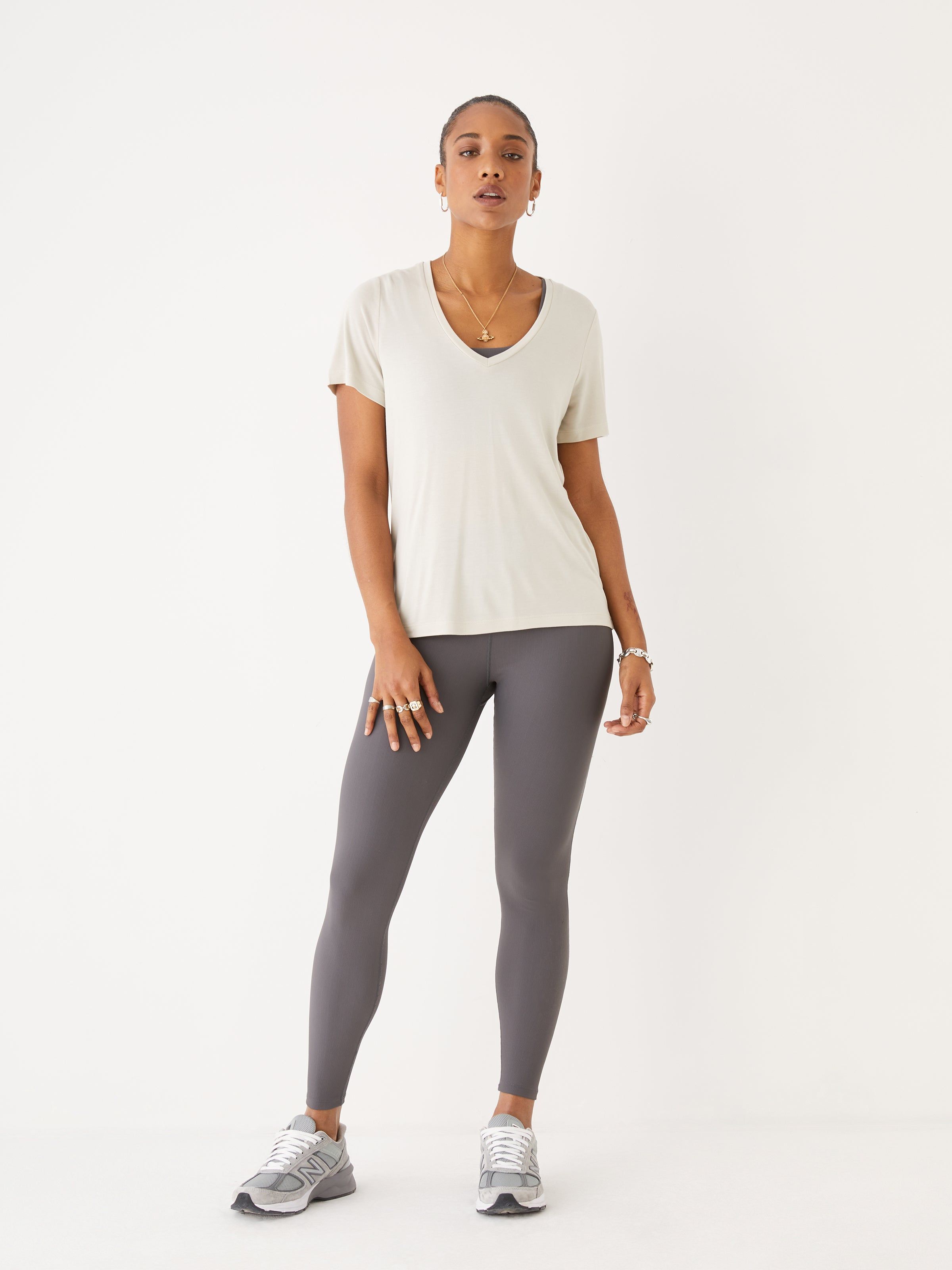 The SuperSoft V-Neck T-Shirt in Dark Beige sold by Frank & Oak