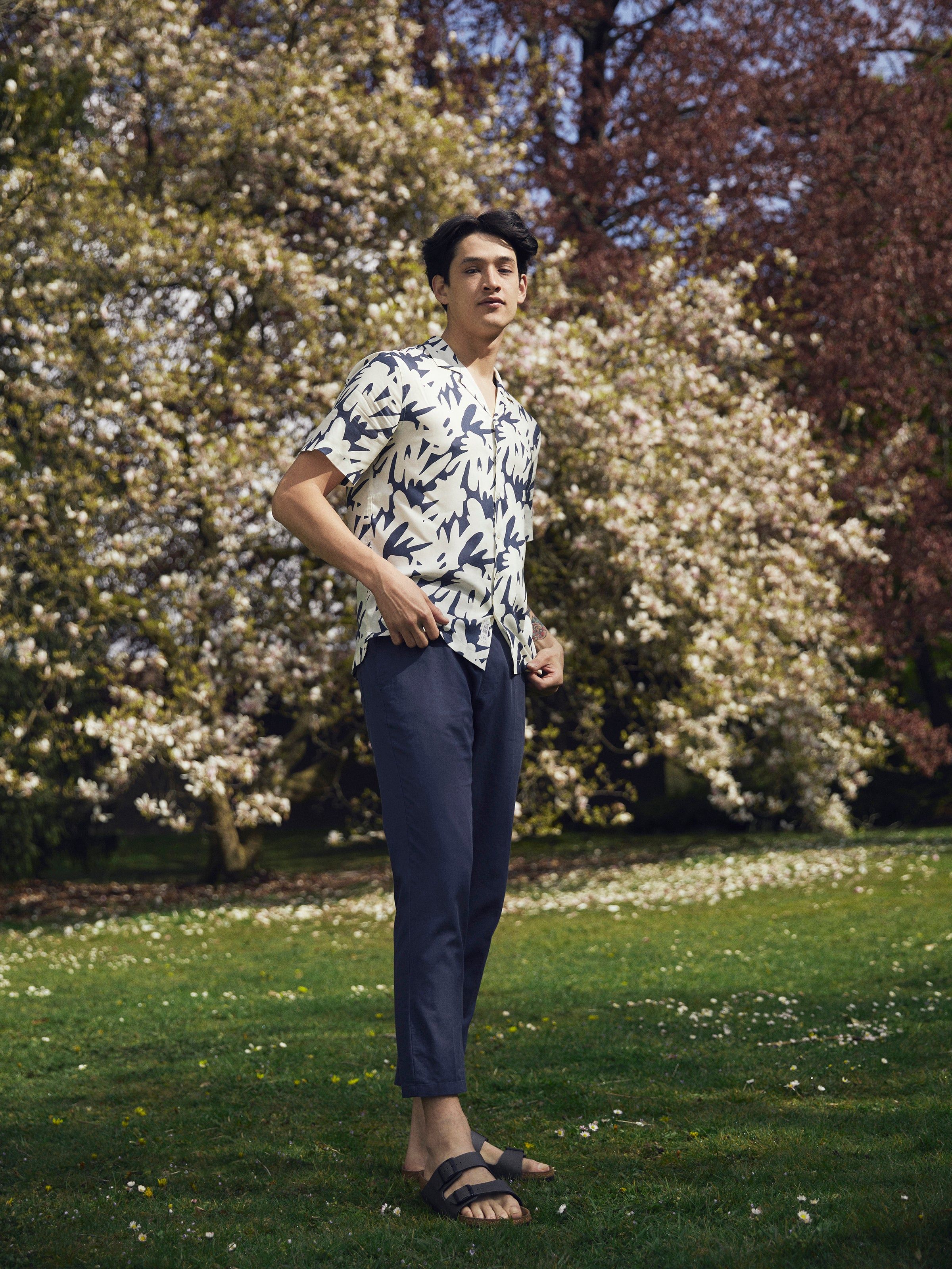 The Printed Resort Shirt in Indigo sold by Frank & Oak