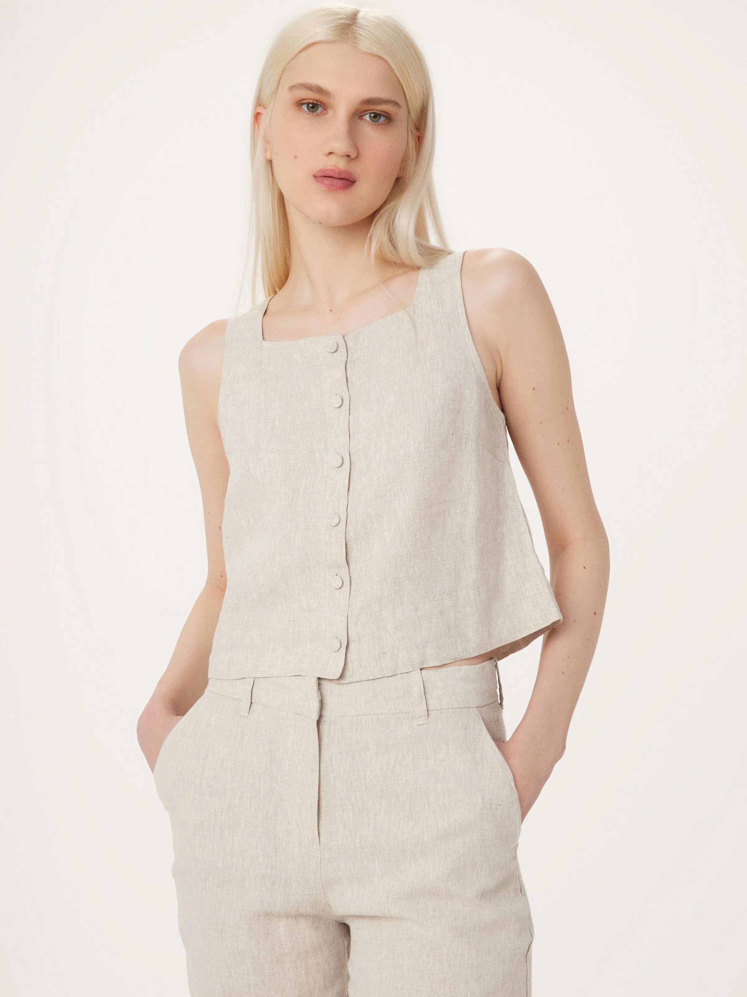 The Shell Linen Top in Light Beige sold by Frank & Oak