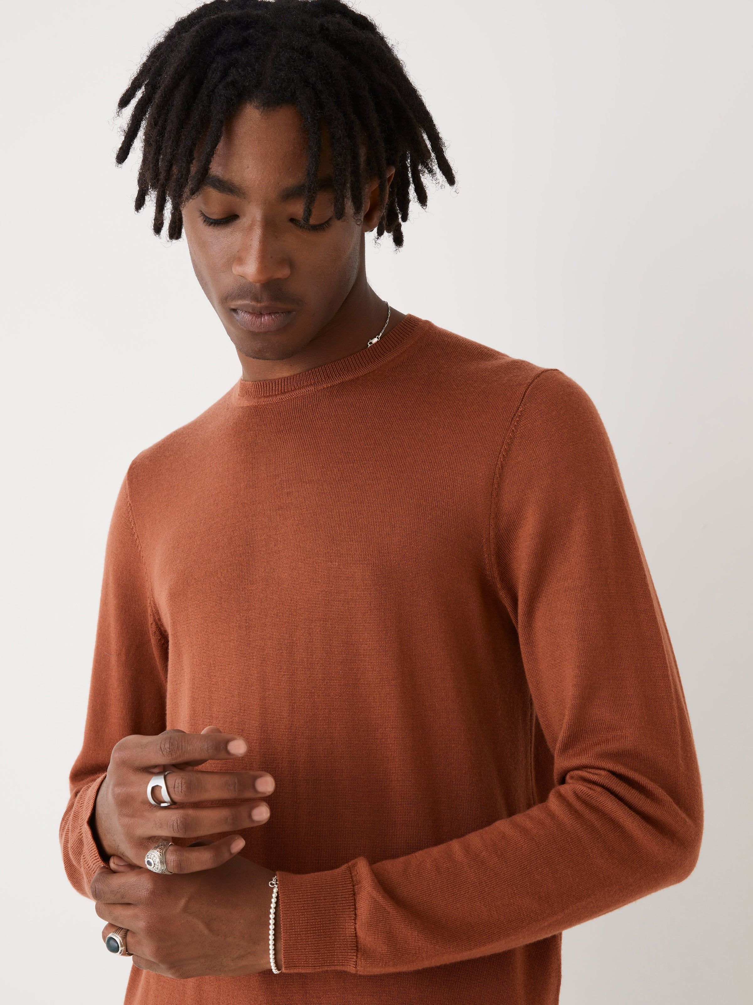 The Merino Wool Knit Sweater in Deep Orange sold by Frank & Oak