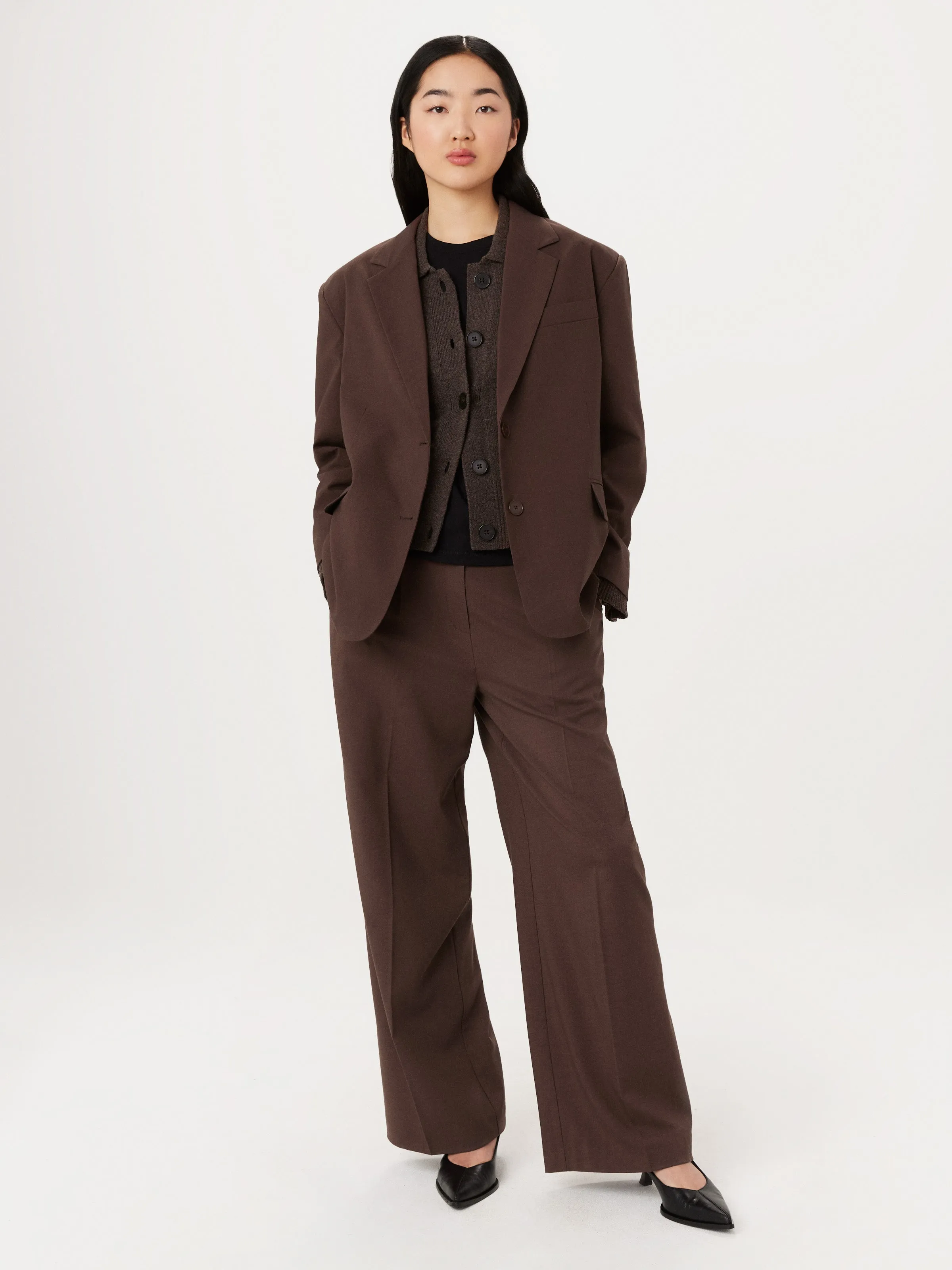 The Emma Ultra Wide Leg Pant in Dark Roast sold by Frank & Oak