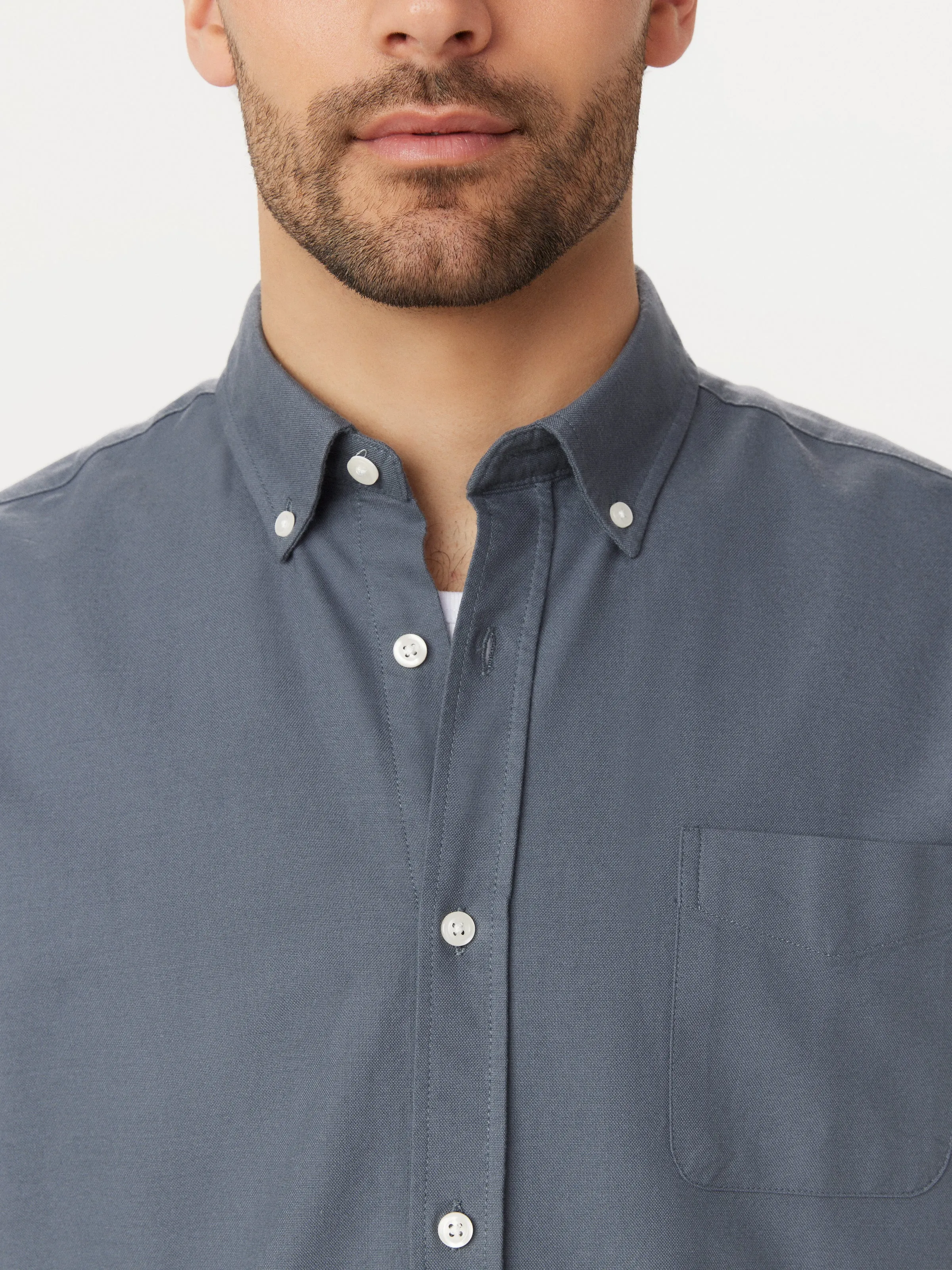 The Jasper Short Sleeve Oxford Shirt in Storm Blue sold by Frank & Oak product image thumbnail 2
