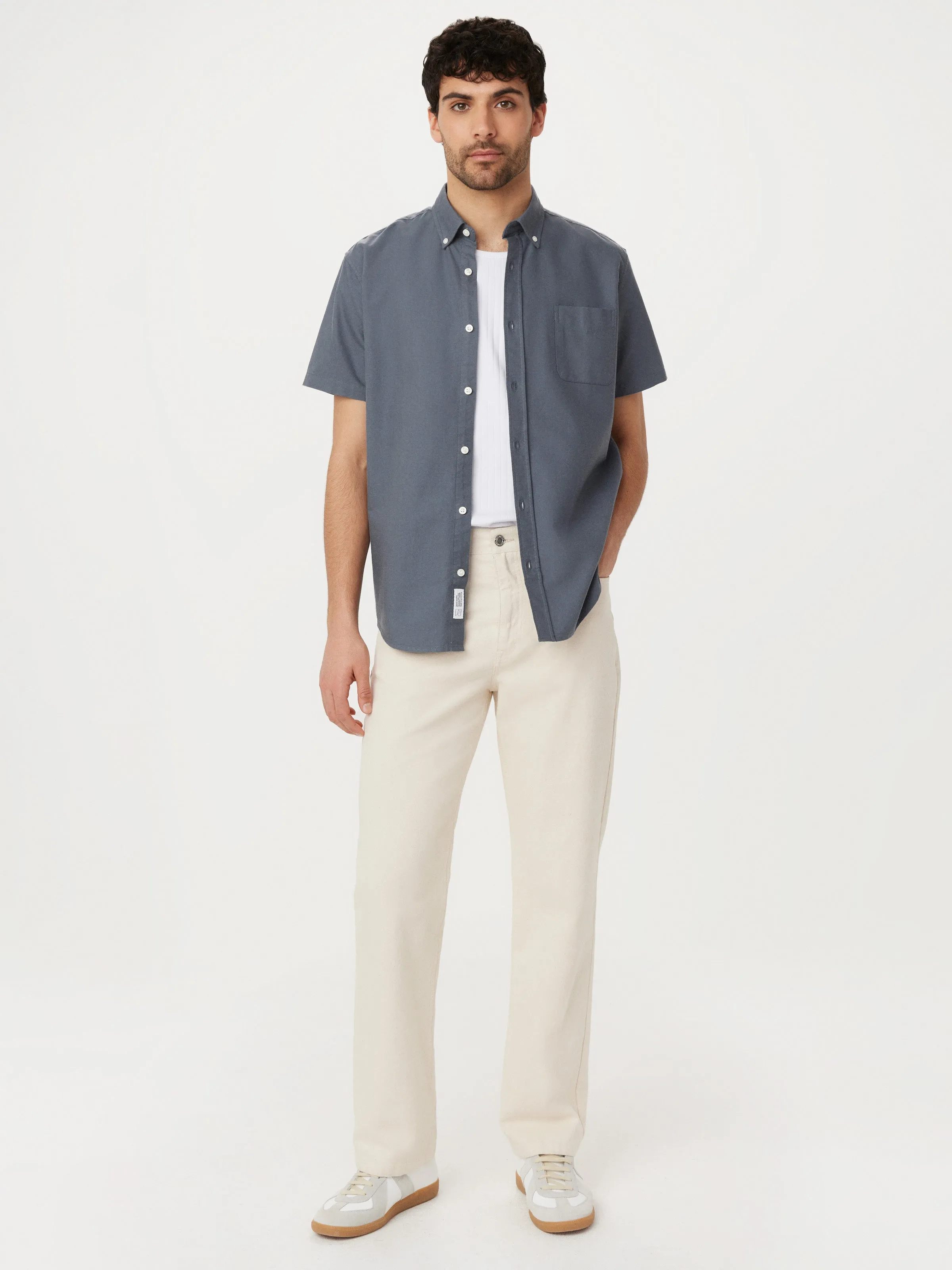 The Jasper Short Sleeve Oxford Shirt in Storm Blue sold by Frank & Oak