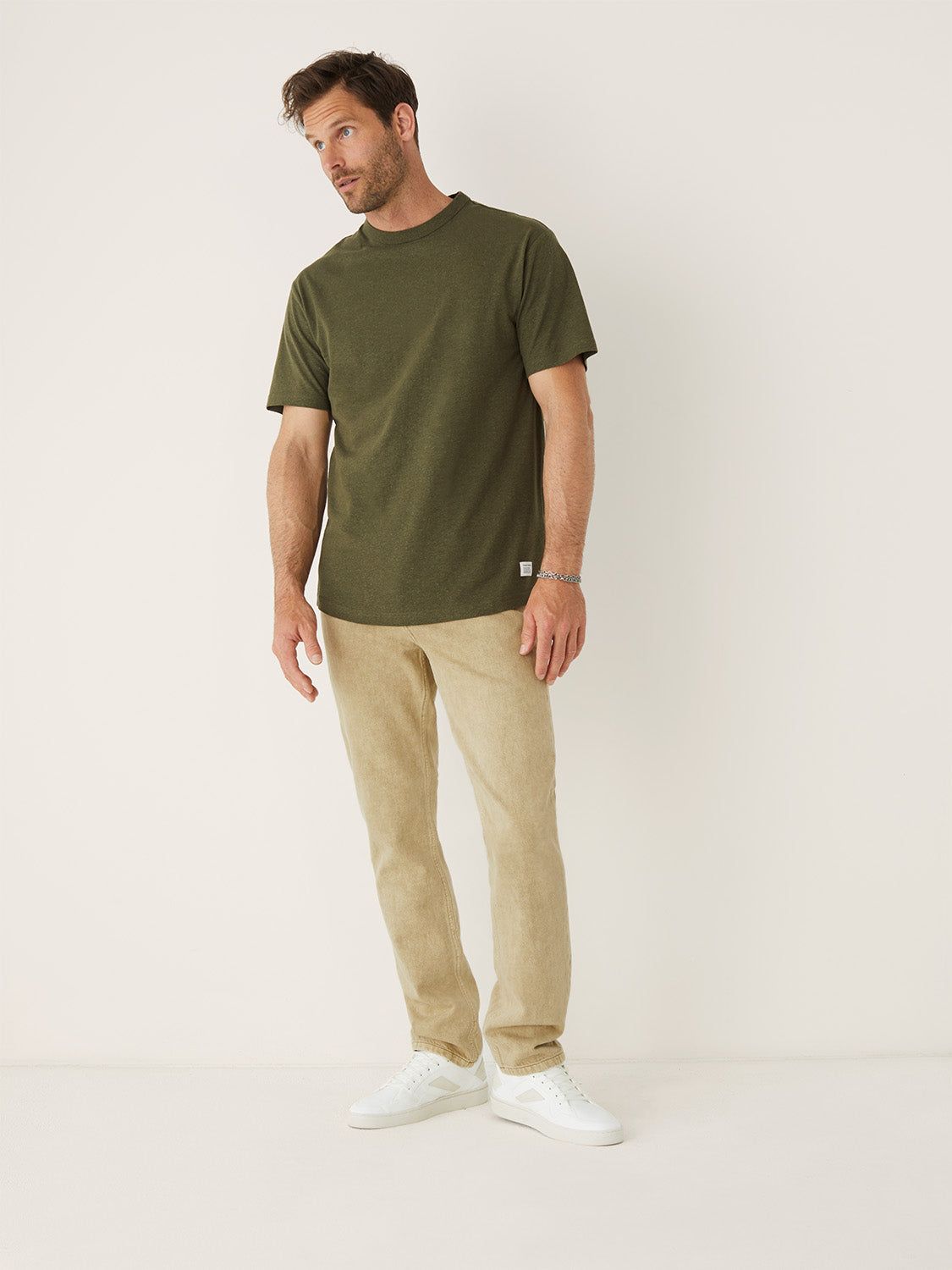 The Arc Hemp T-Shirt in Dark Olive sold by Frank & Oak