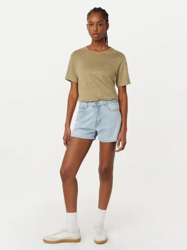 The Stevie Tapered Denim Short in Bleached Blue made by Frank & Oak