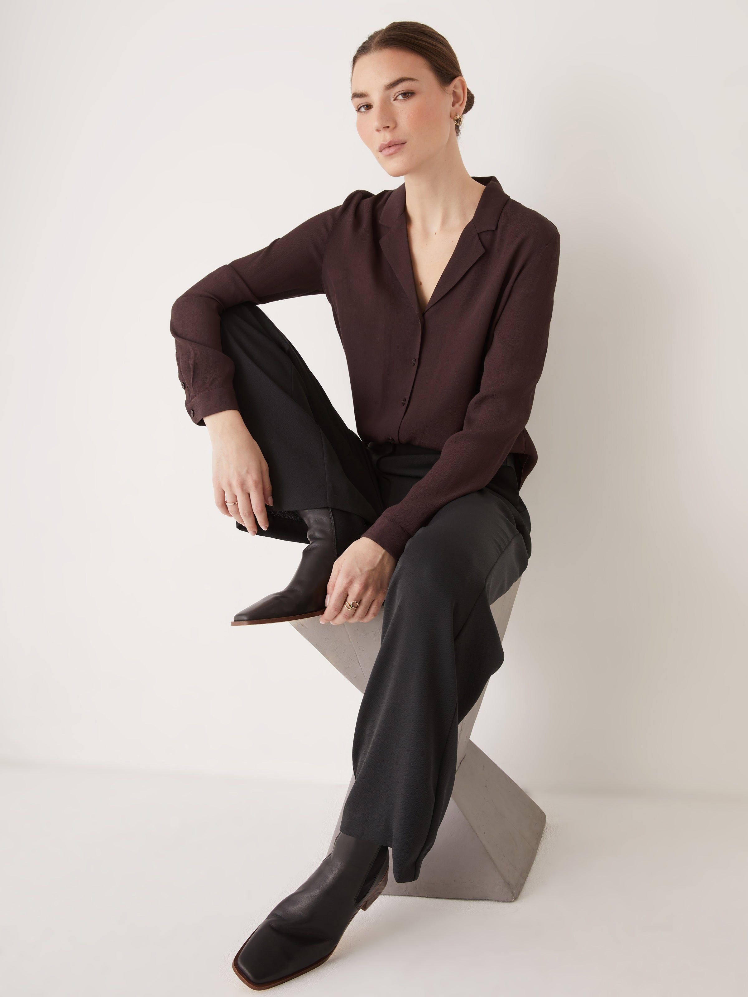 The Long Sleeve Camp Collar Blouse in Chocolate sold by Frank & Oak product image thumbnail 4