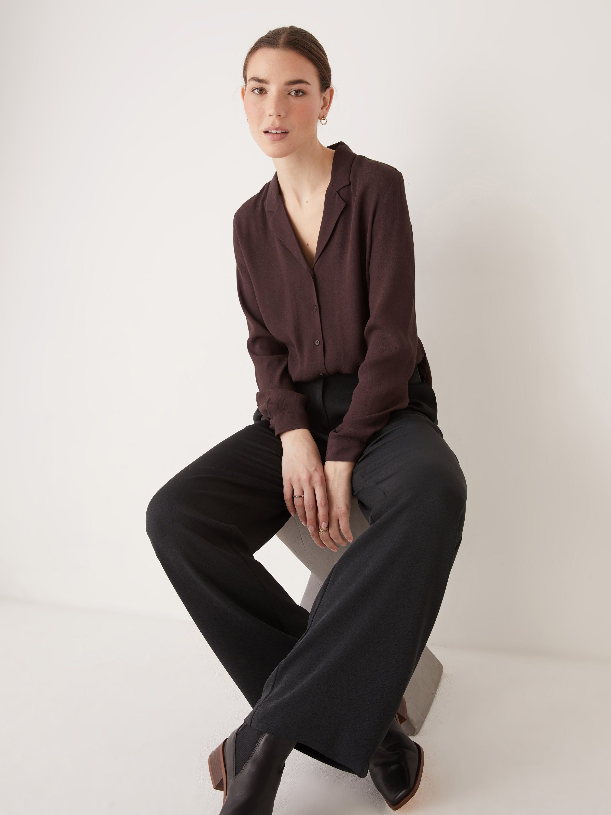 The Long Sleeve Camp Collar Blouse in Chocolate sold by Frank & Oak product image thumbnail 3