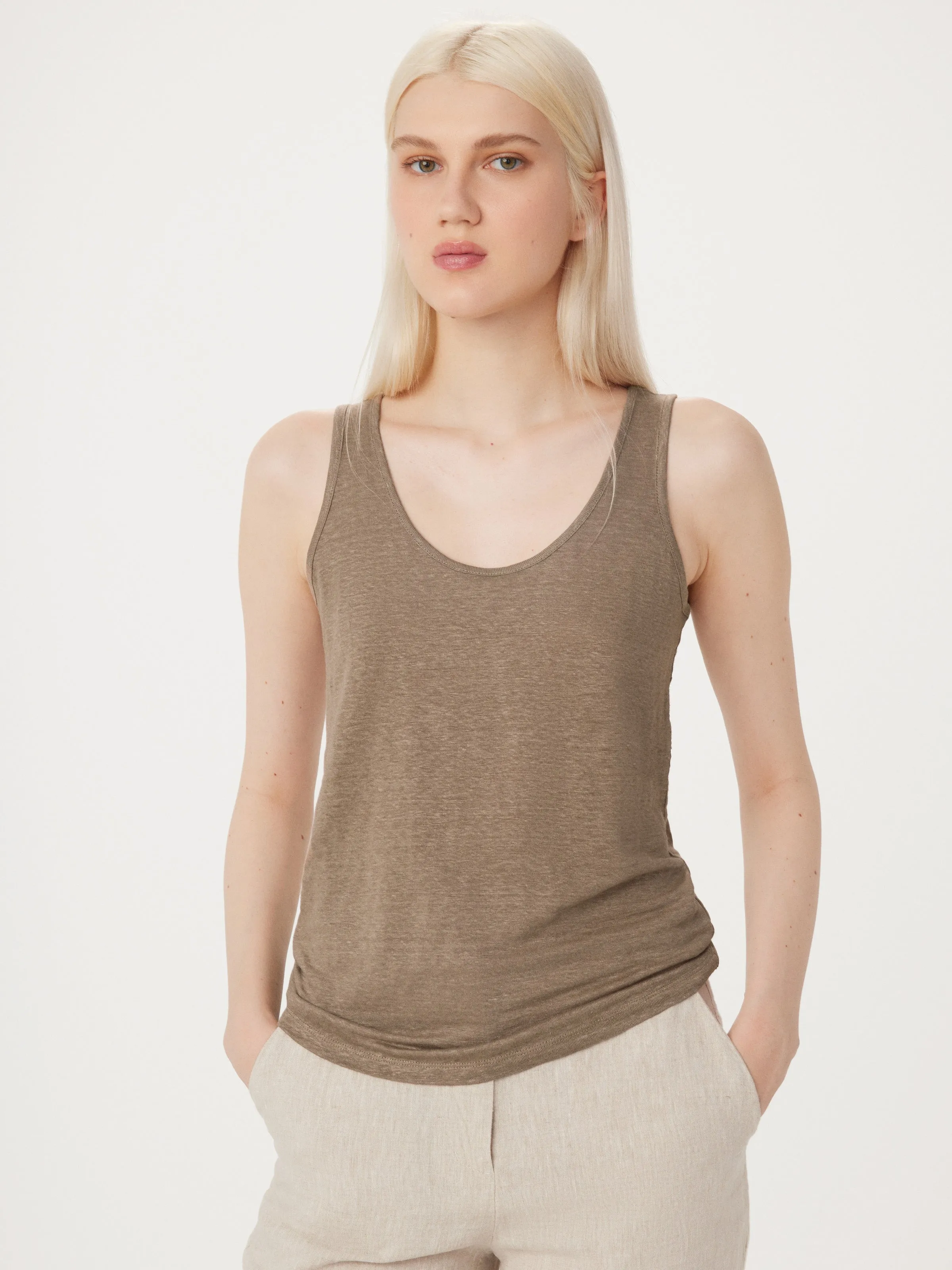 The Linen Tank in Taupe sold by Frank & Oak