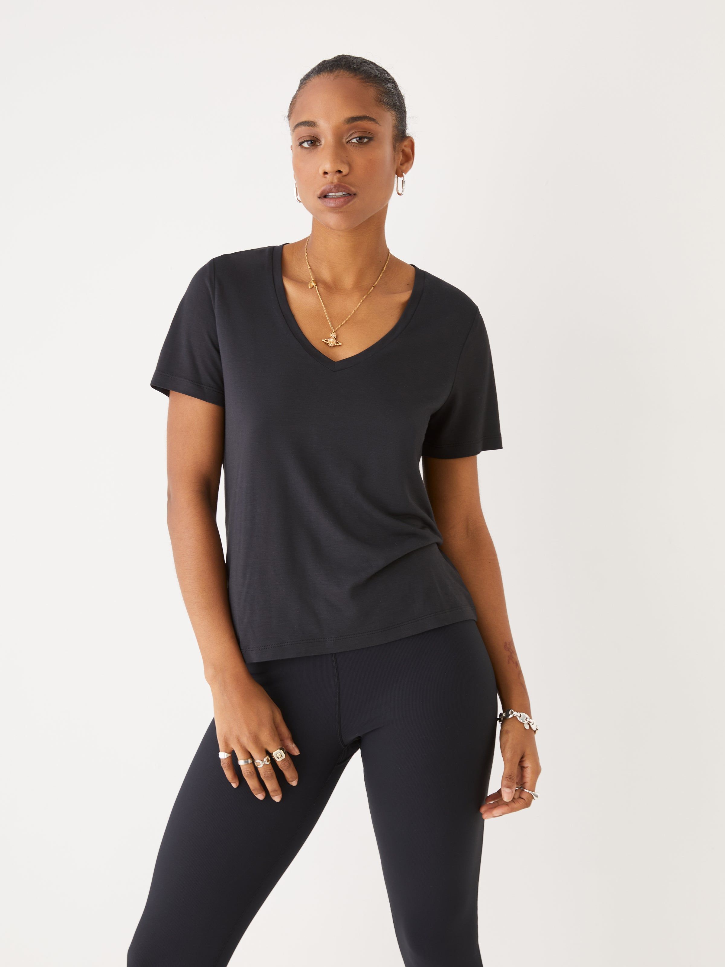 The SuperSoft V-Neck T-Shirt in Black sold by Frank & Oak