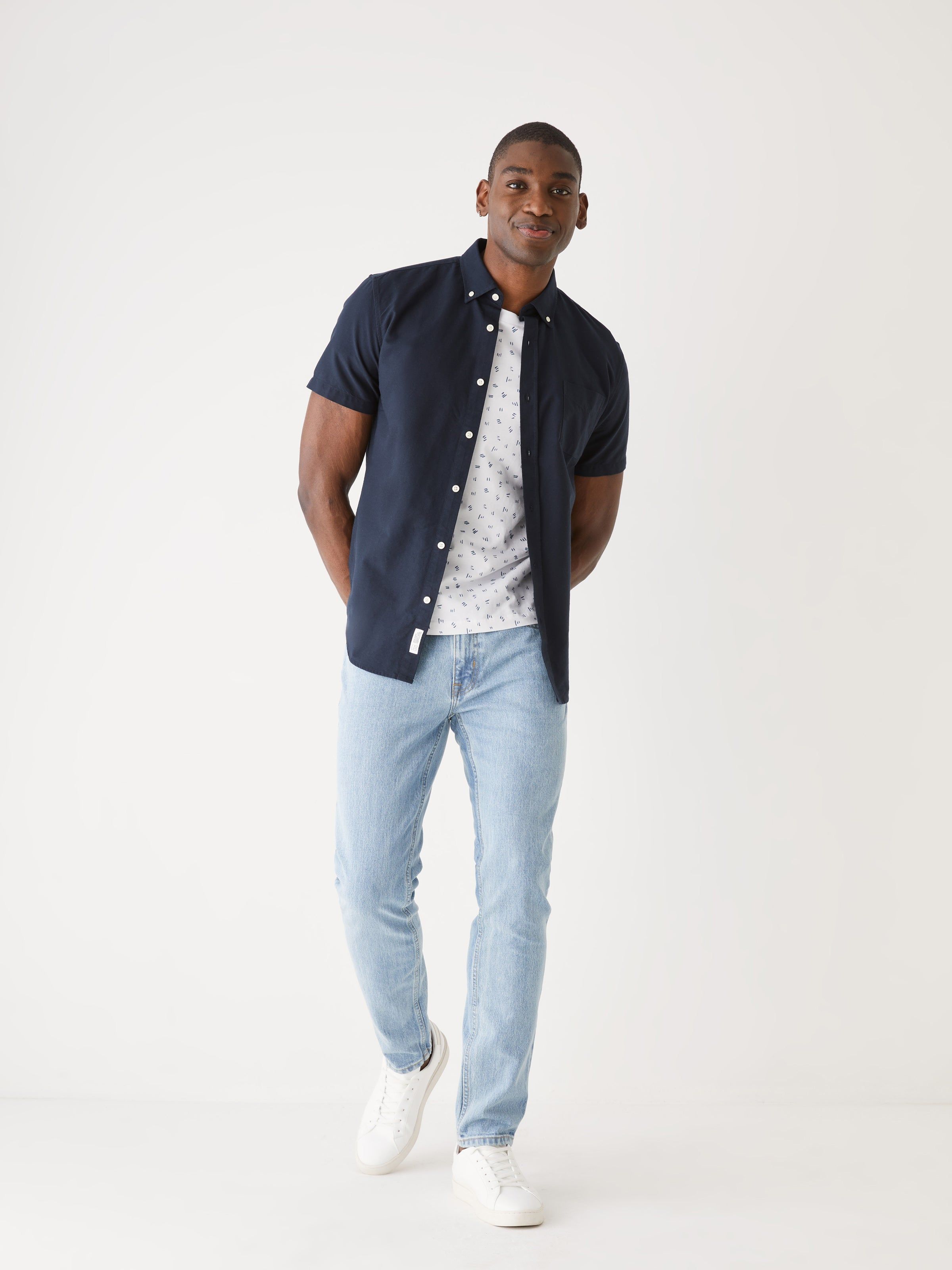 The Short-Sleeved Jasper Oxford Shirt in Deep Blue sold by Frank & Oak