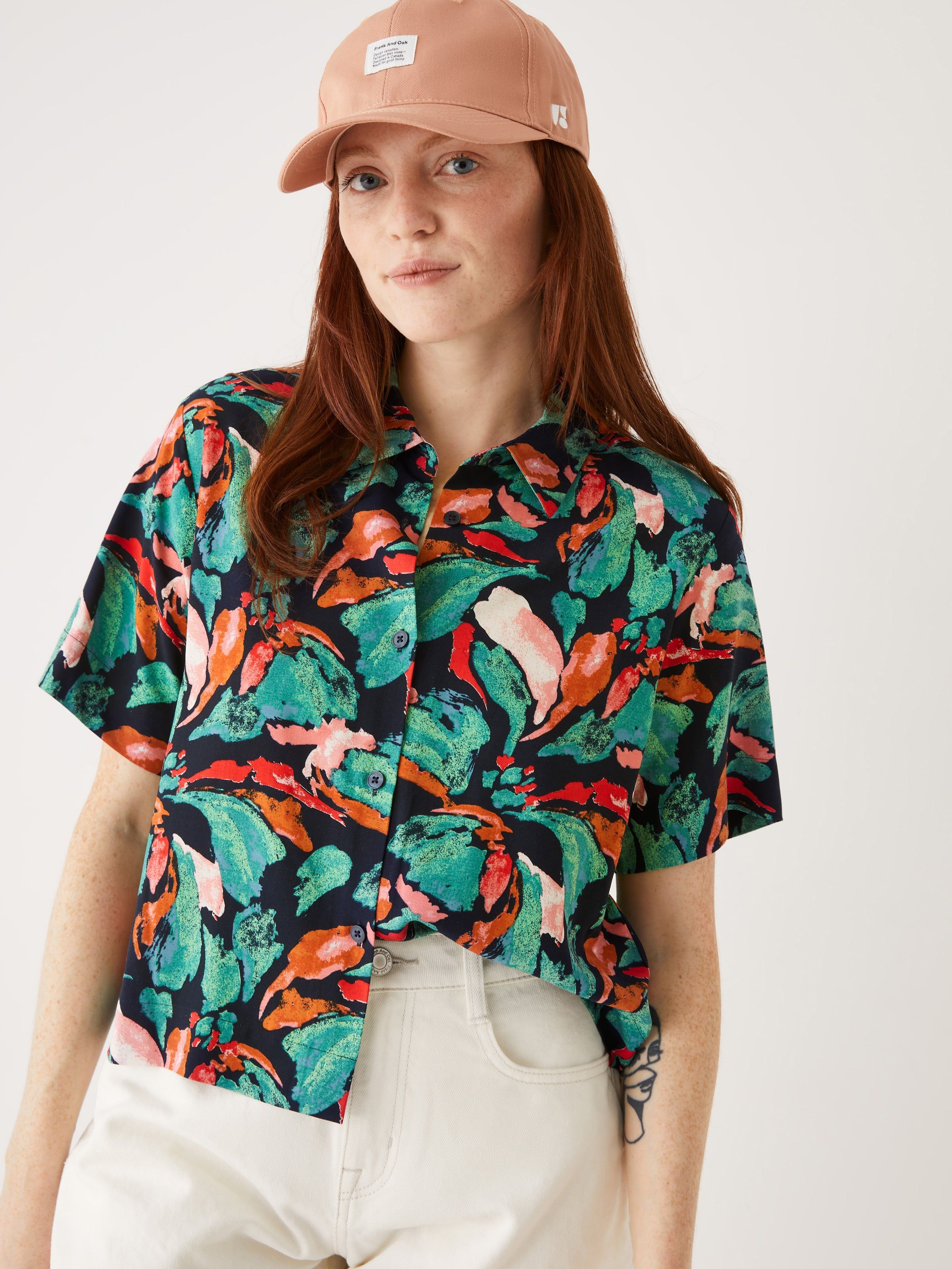 The Boxy Floral Blouse in Navy sold by Frank & Oak