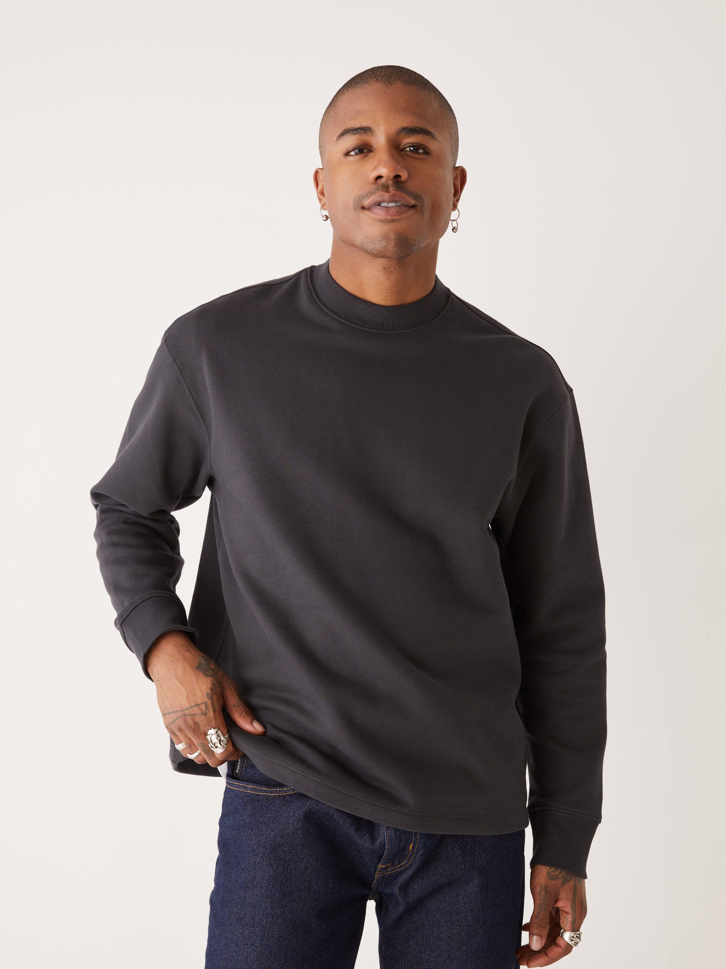 The French Fleece Mockneck in Washed Black sold by Frank & Oak