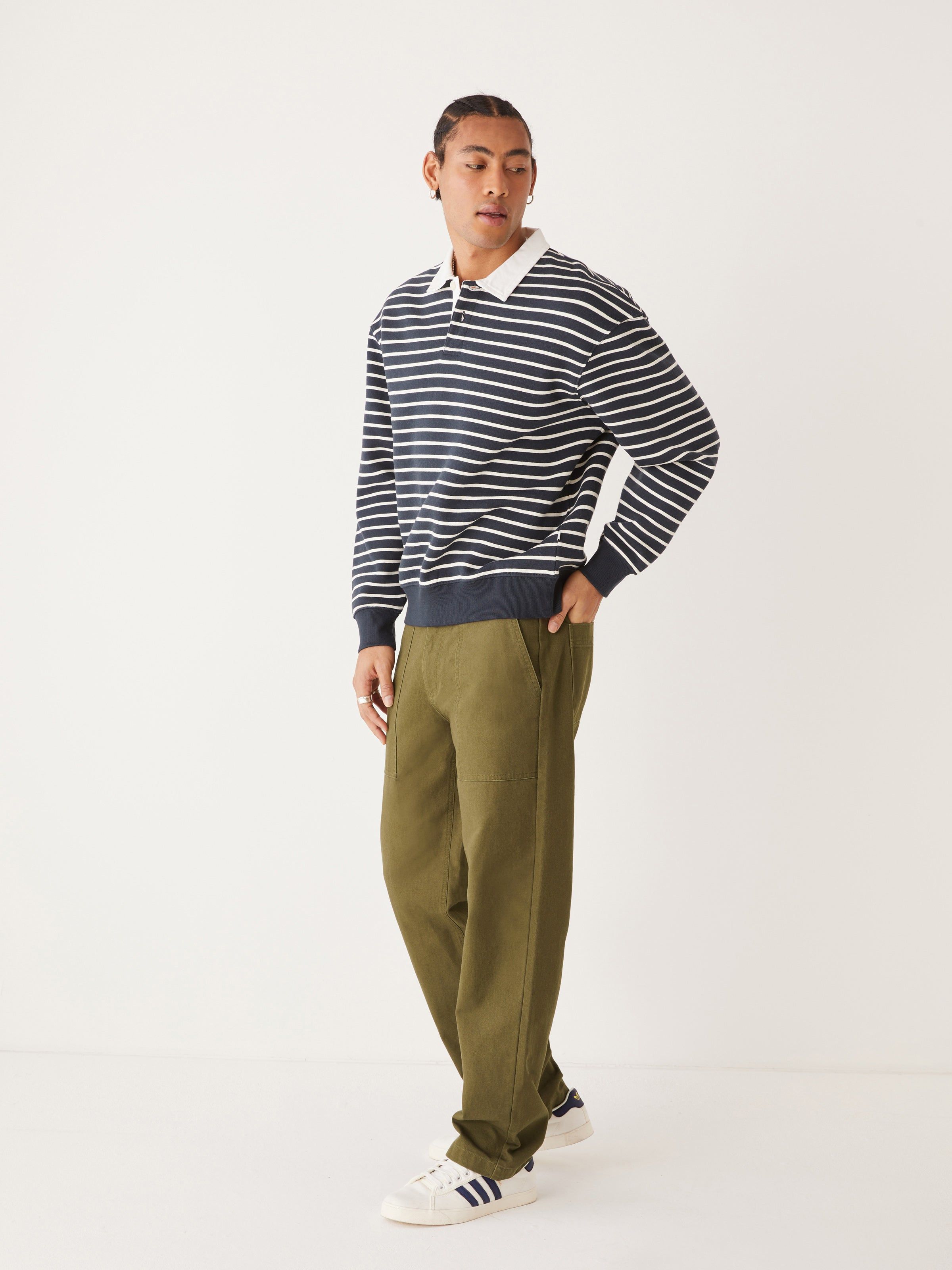 The Fleece Striped Polo Sweater in Dark Navy sold by Frank & Oak product image thumbnail 2