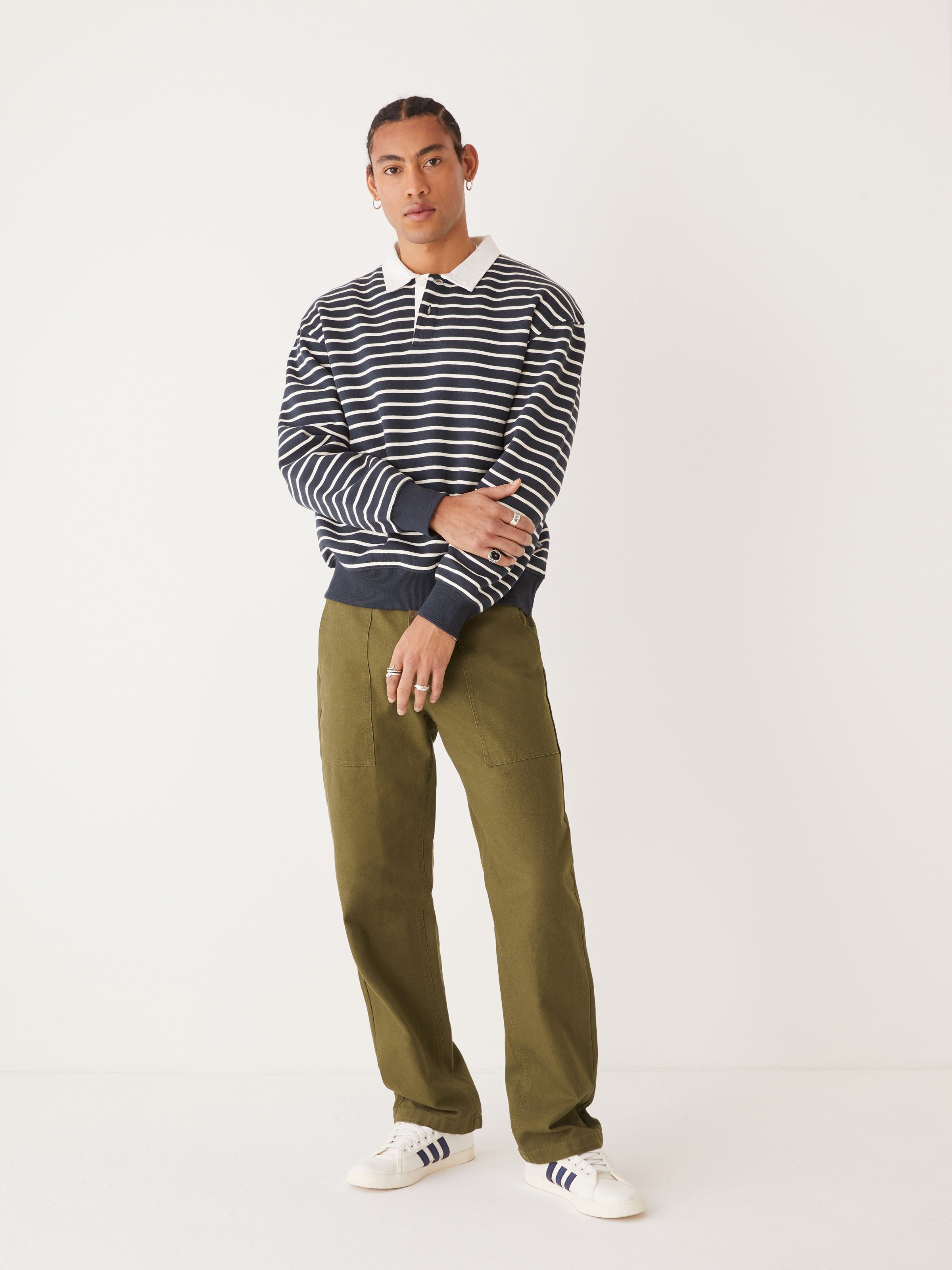 The Fleece Striped Polo Sweater in Dark Navy sold by Frank & Oak product image thumbnail 3