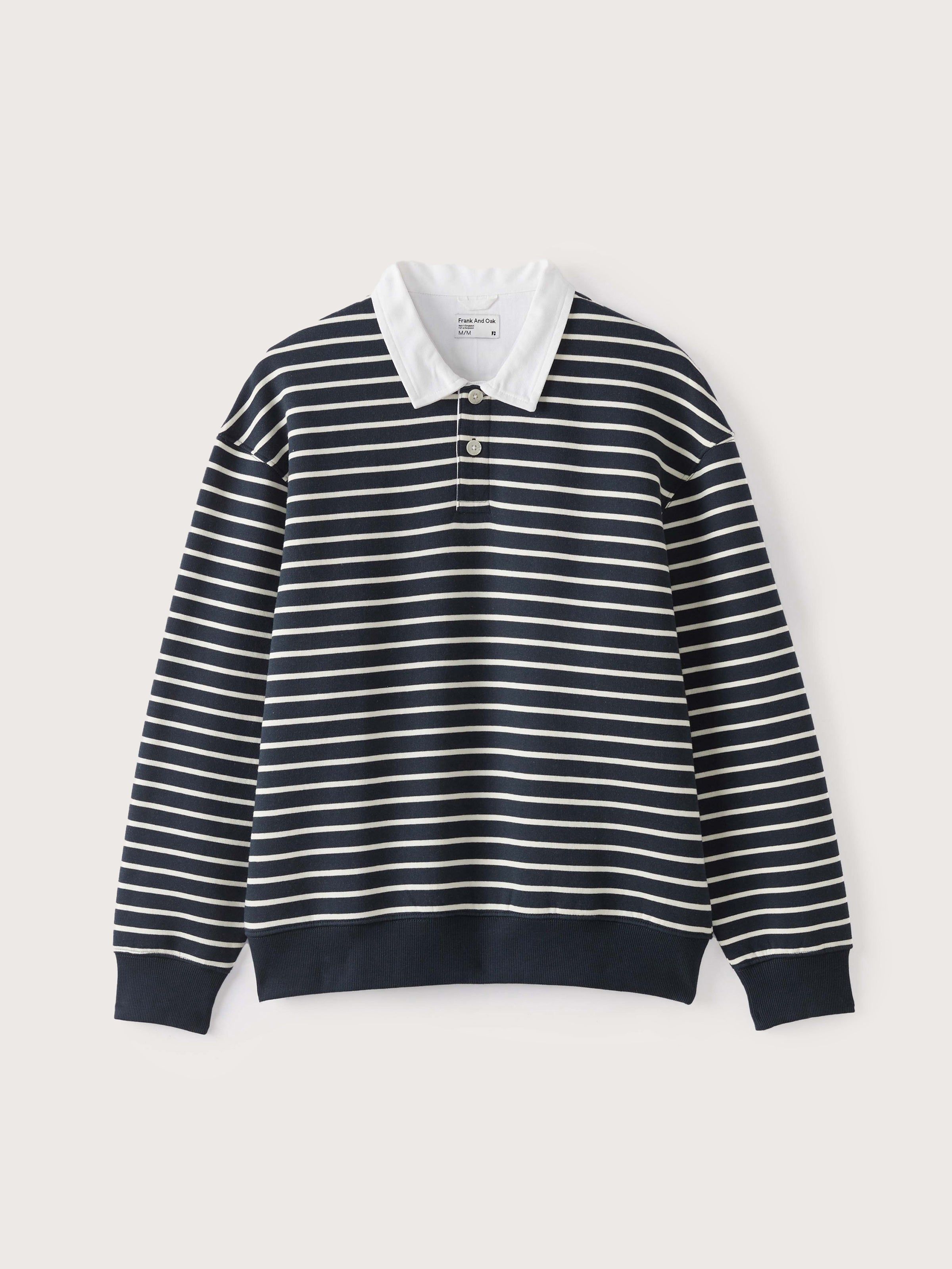 The Fleece Striped Polo Sweater in Dark Navy sold by Frank & Oak product image thumbnail 5