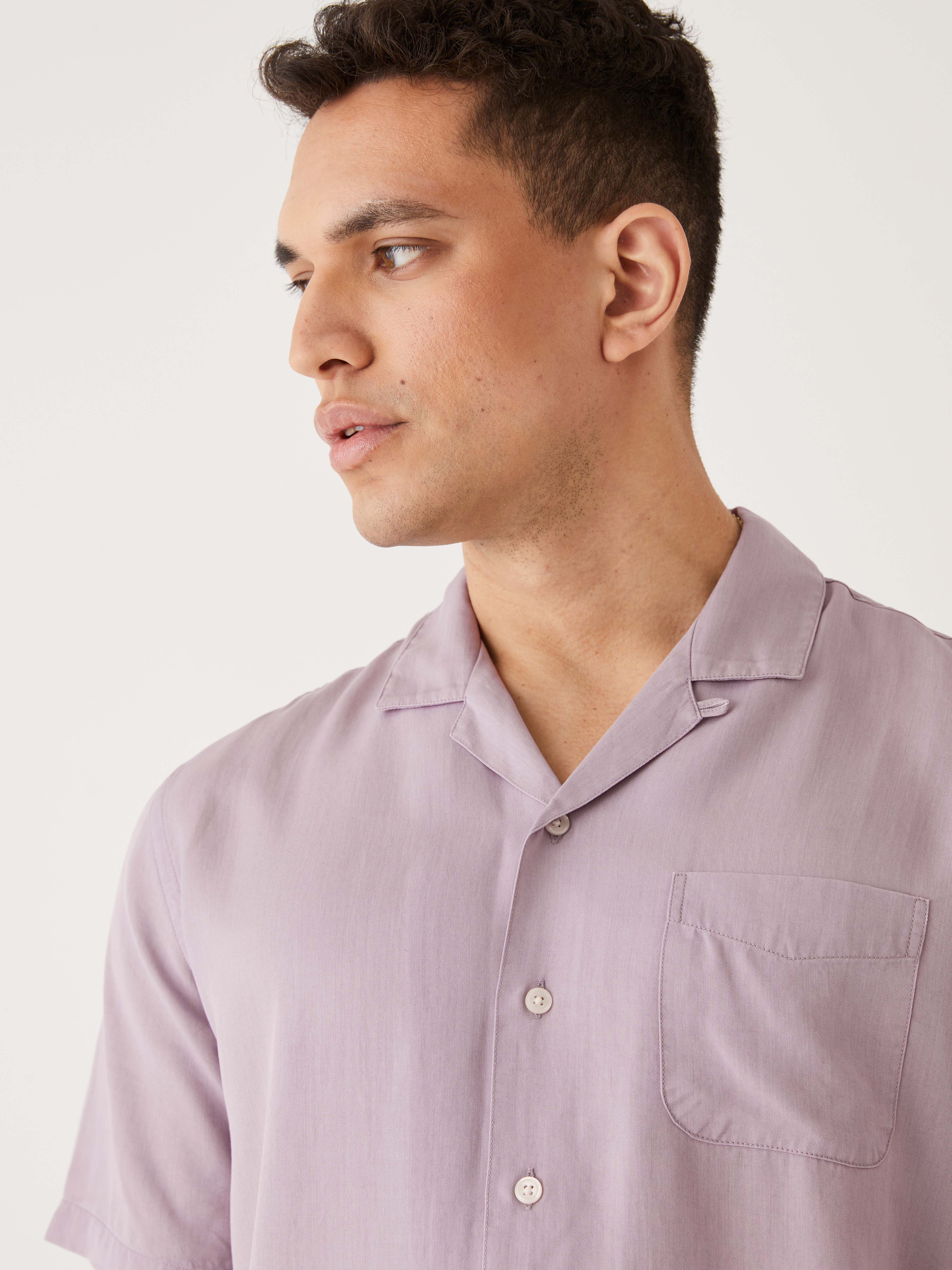 The Camp Collar Resort Shirt in Lavender sold by Frank & Oak
