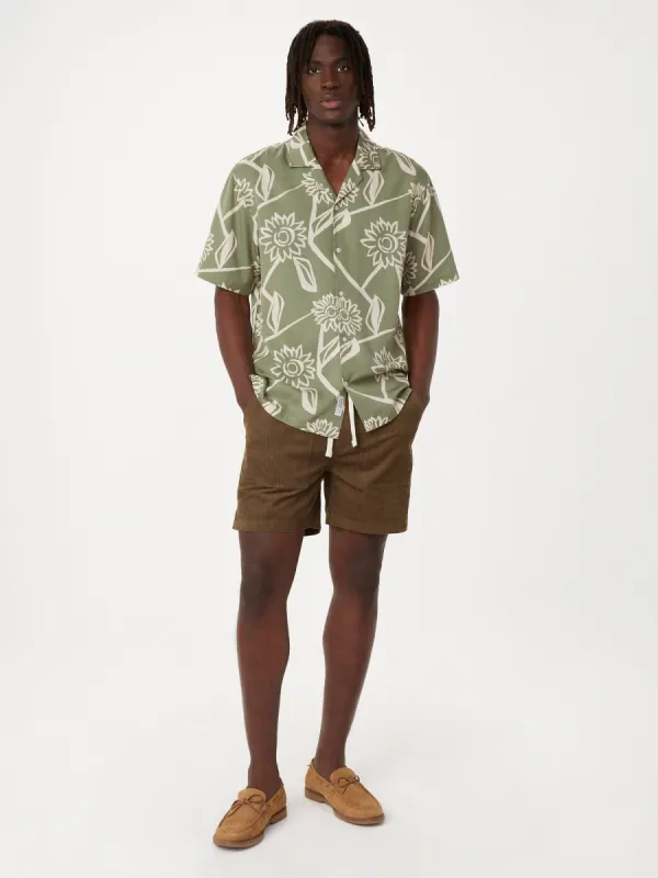The Print Camp Collar Shirt in Olive Green sold by Frank & Oak