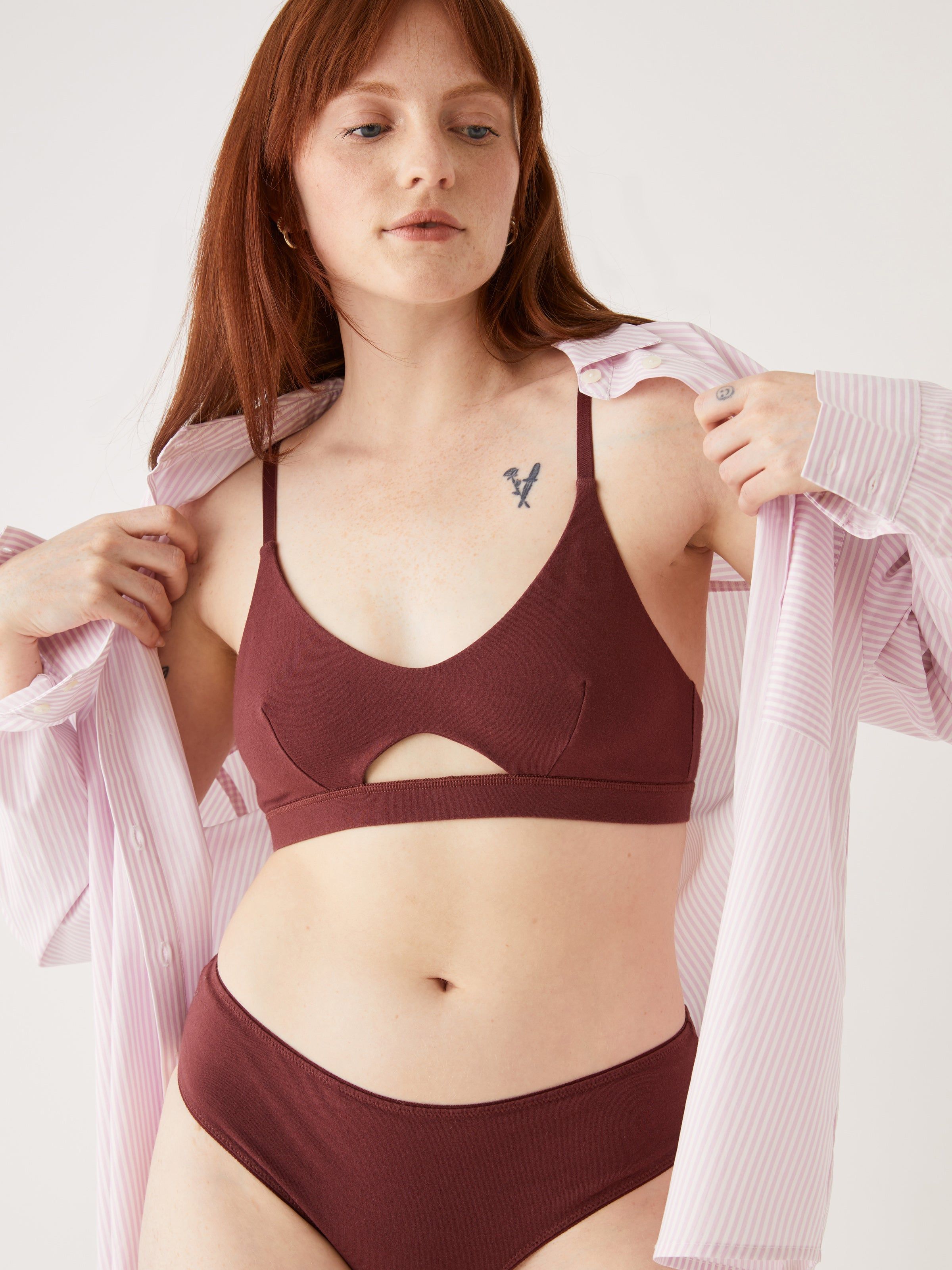 The Organic Cotton Bralette in Dark Red sold by Frank & Oak