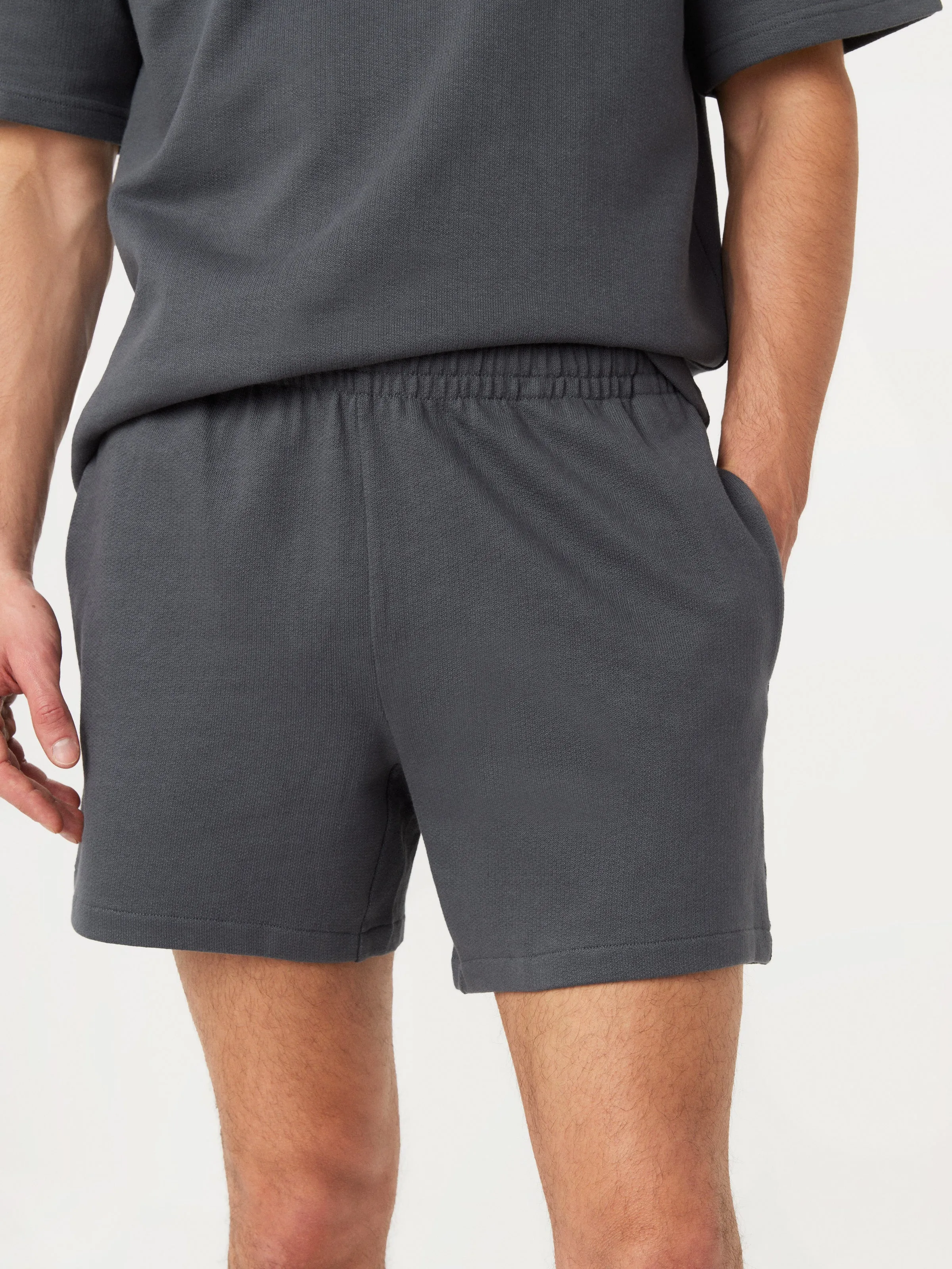 The Owen French Terry Short in Ash Blue sold by Frank & Oak