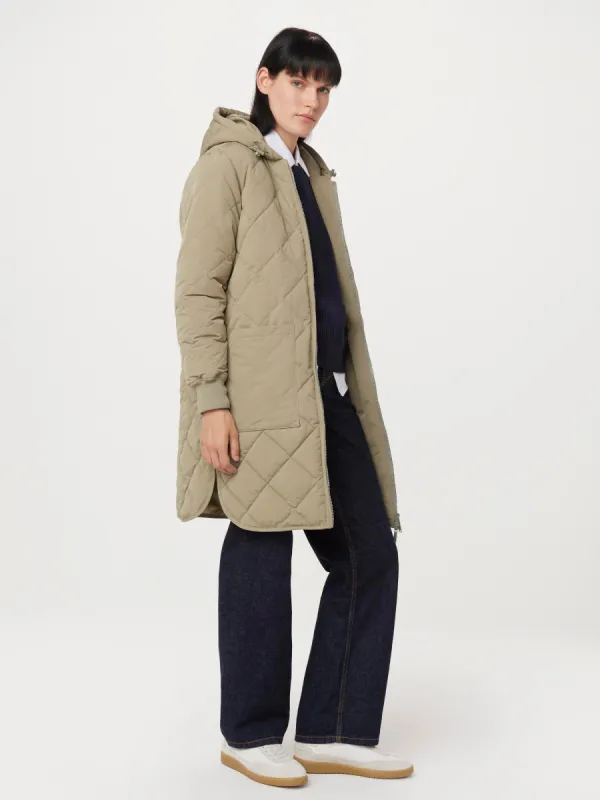 The Skyline Maxi Hooded Coat in Vetiver Green sold by Frank & Oak