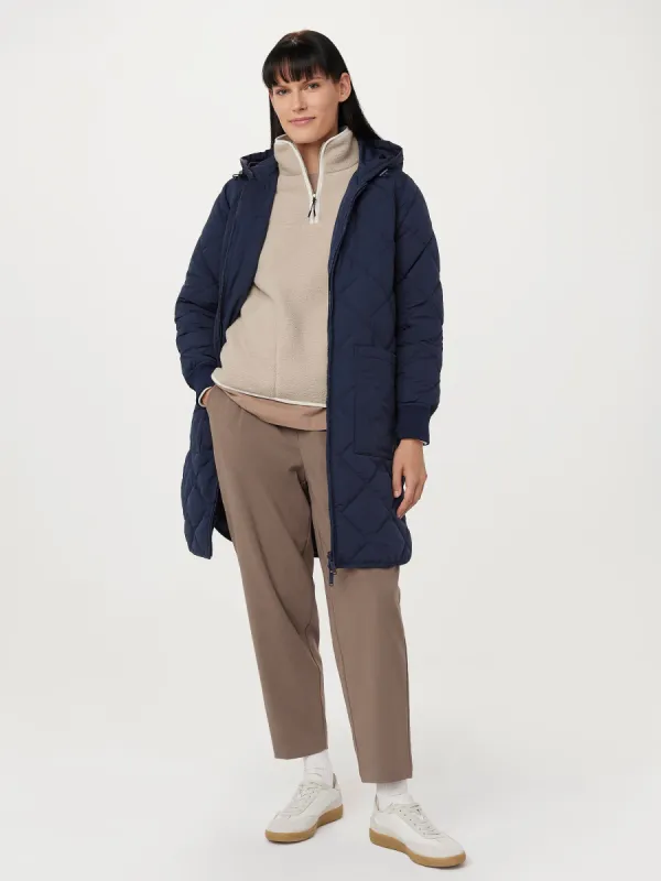 The Skyline Maxi Hooded Coat in Space Blue sold by Frank & Oak
