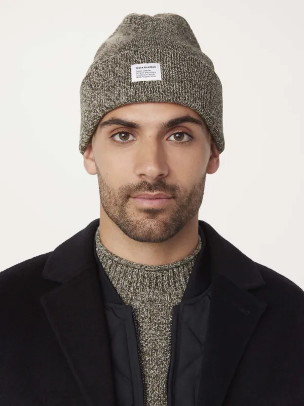 The Cotton Knit Beanie in Olive sold by Frank & Oak