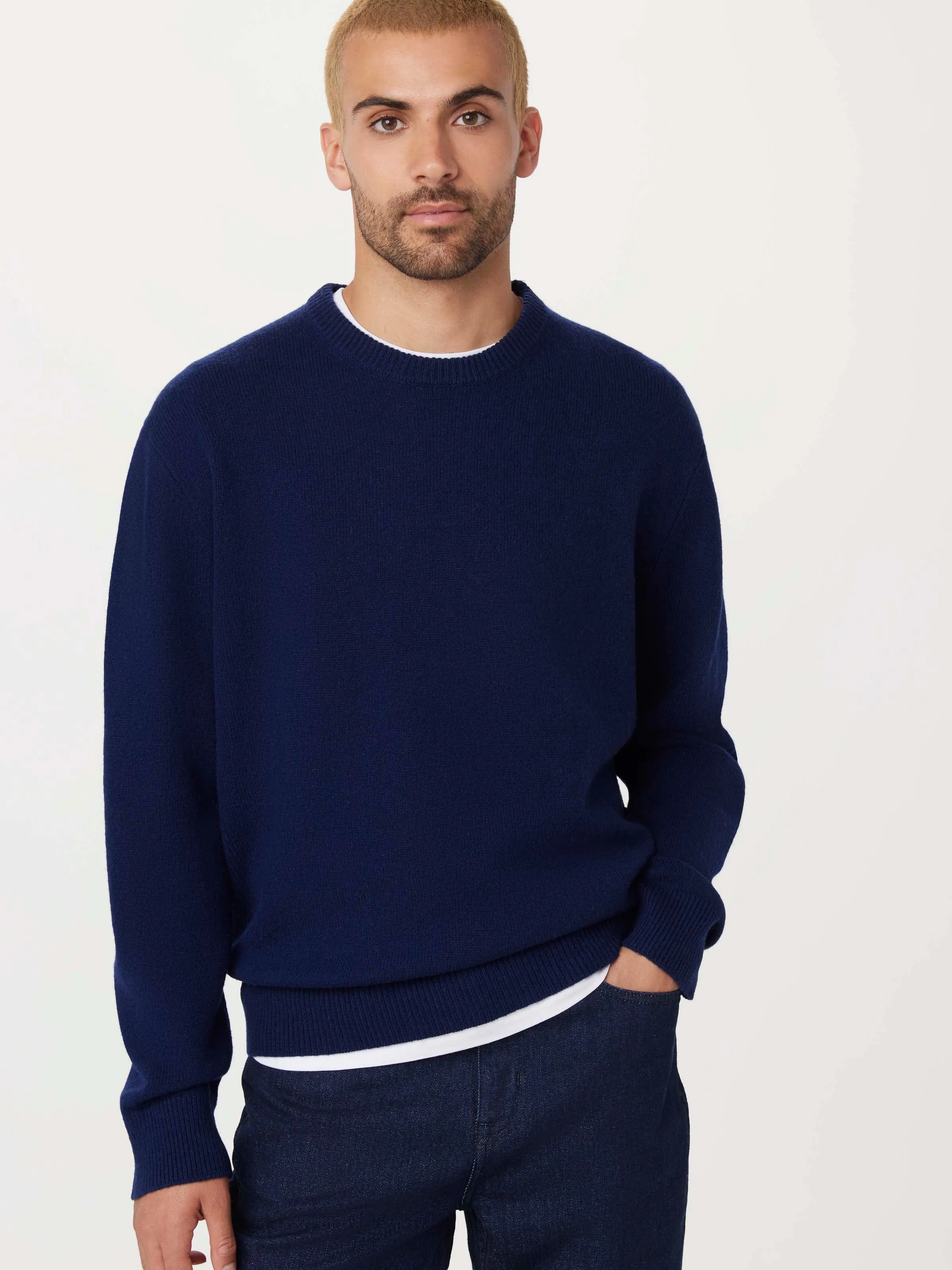 The Lambswool Sweater in Royal blue sold by Frank & Oak