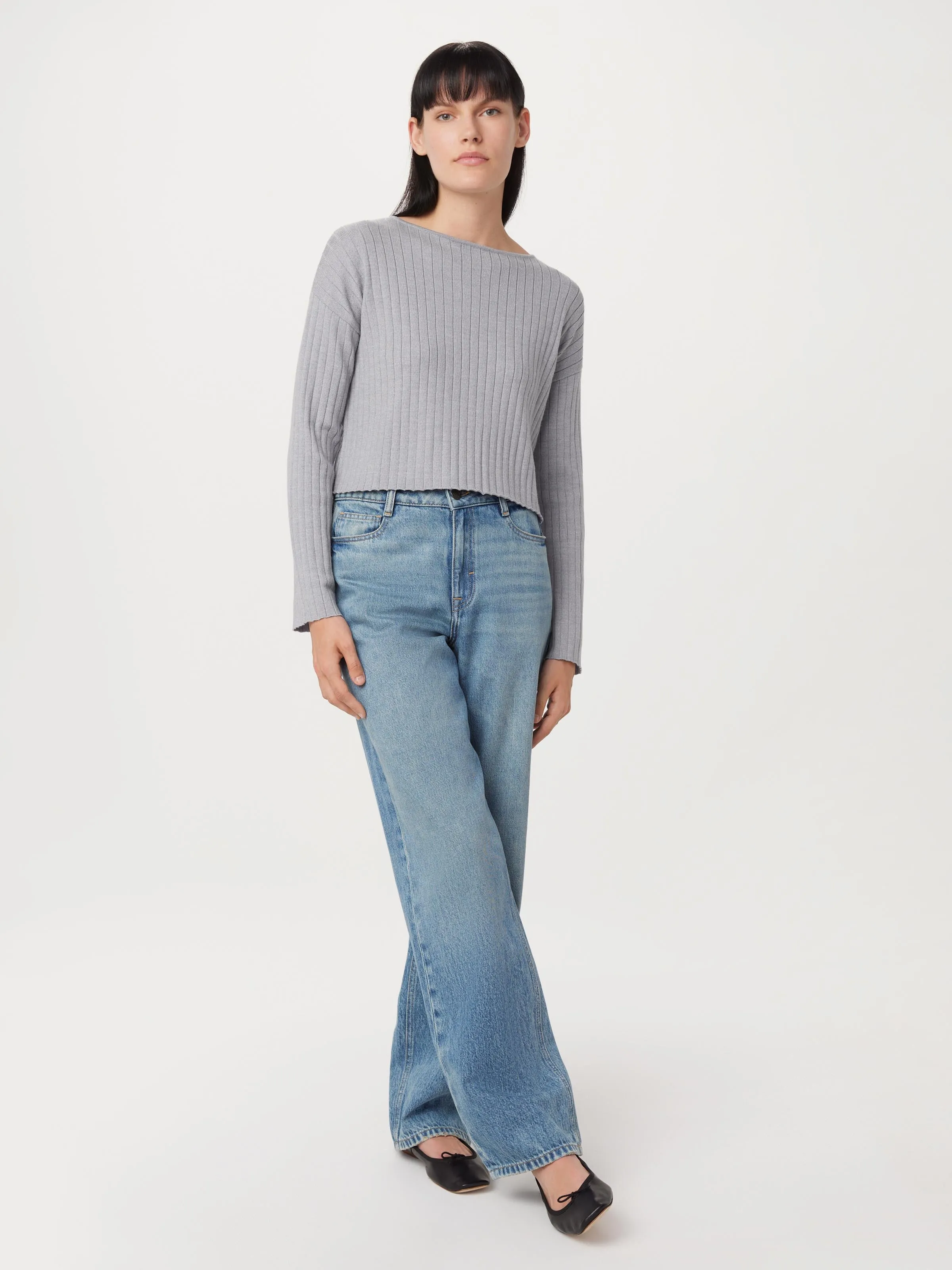 The Merino Wool Cropped Sweater in Light Grey sold by Frank & Oak