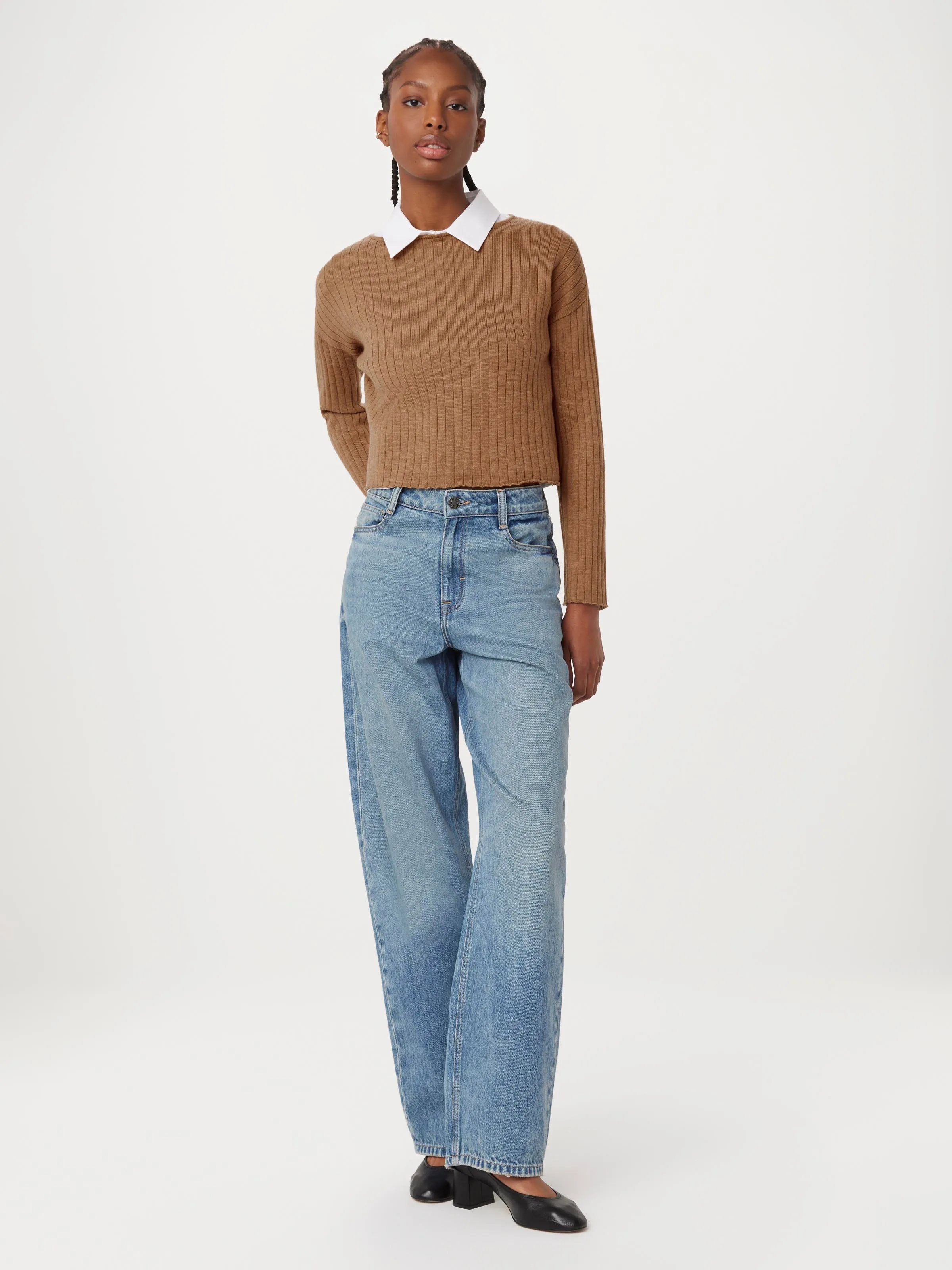 The Merino Wool Cropped Sweater in Nutmeg sold by Frank & Oak